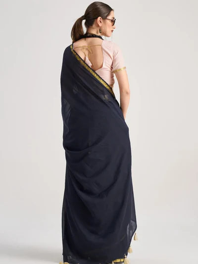 VISCOSE MUL SOLID SAREE WITH BLOUSE