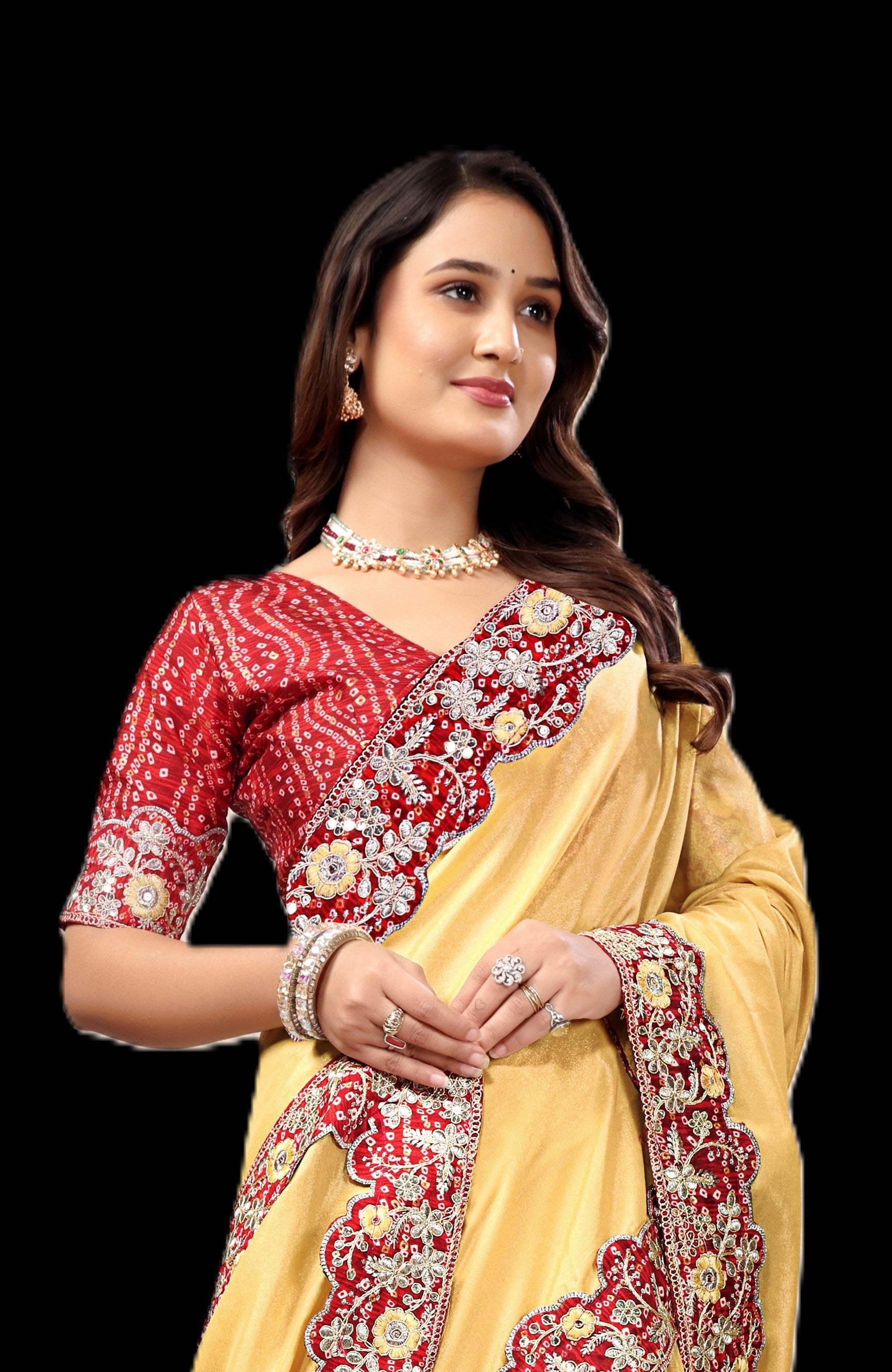 Intricate Gold Zari Motifs and Embroidered Lace Border - Light Yellow