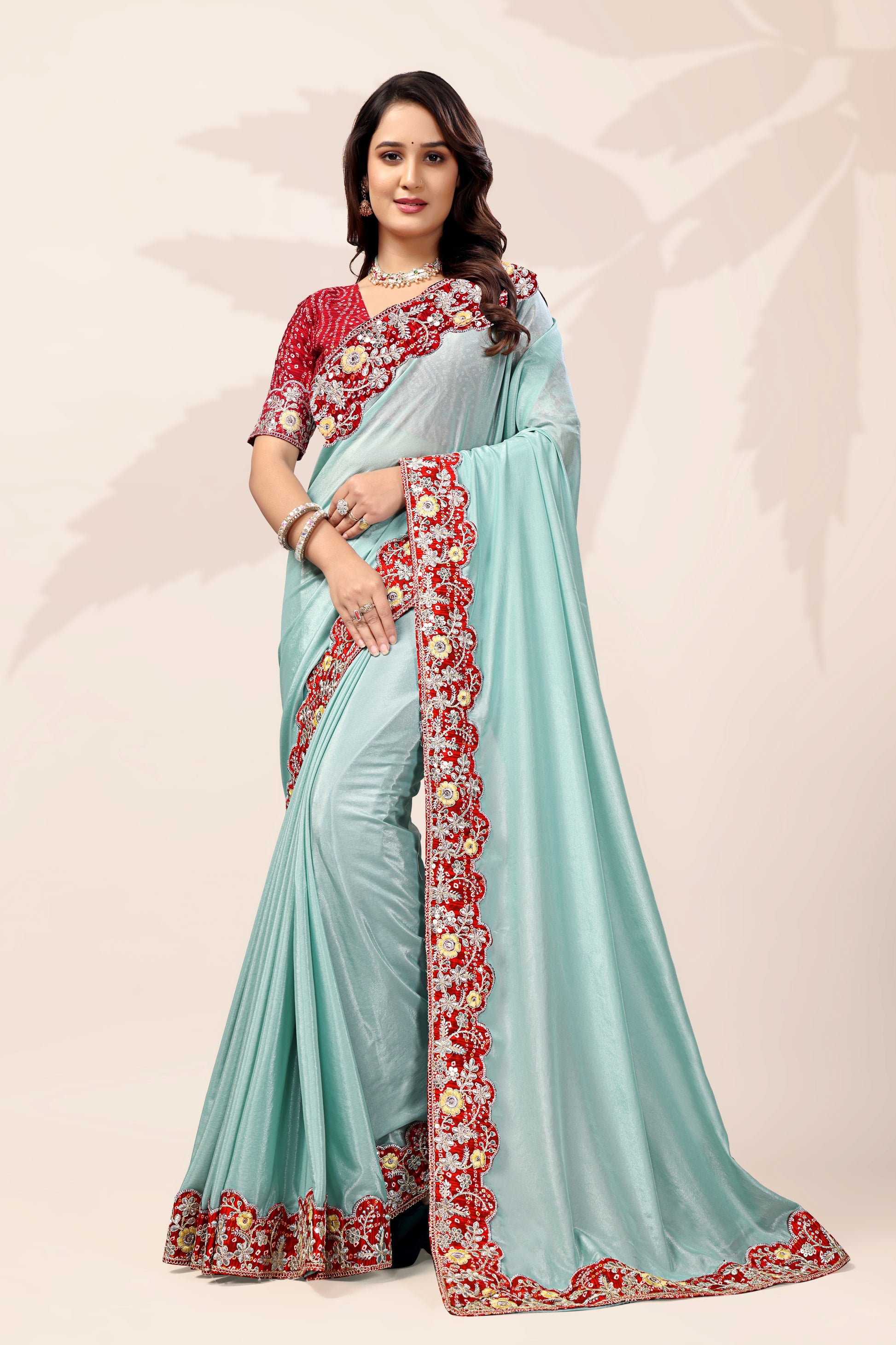 G-Intricate Gold Zari Motifs and Embroidered Lace Border