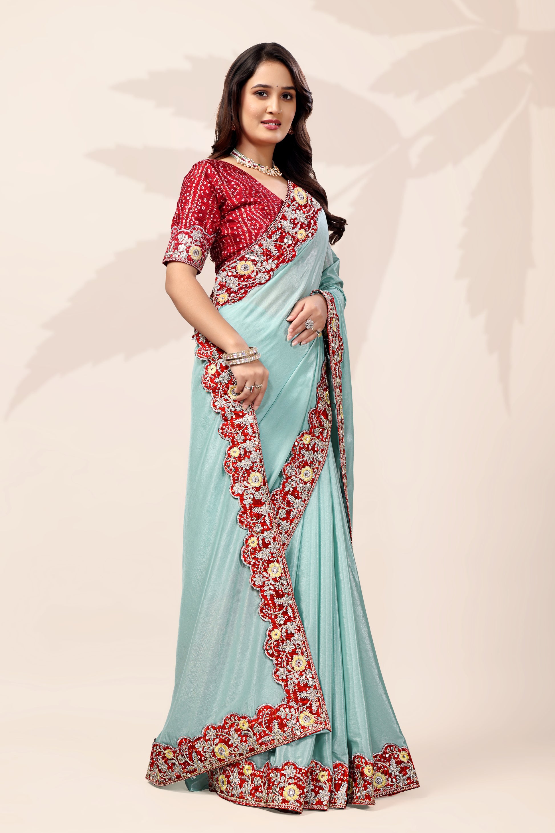 G-Intricate Gold Zari Motifs and Embroidered Lace Border