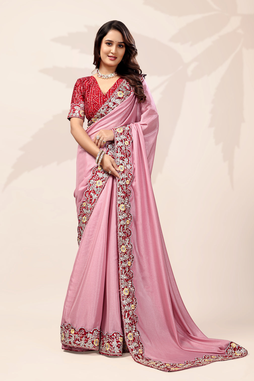 G-Intricate Gold Zari Motifs and Embroidered Lace Border