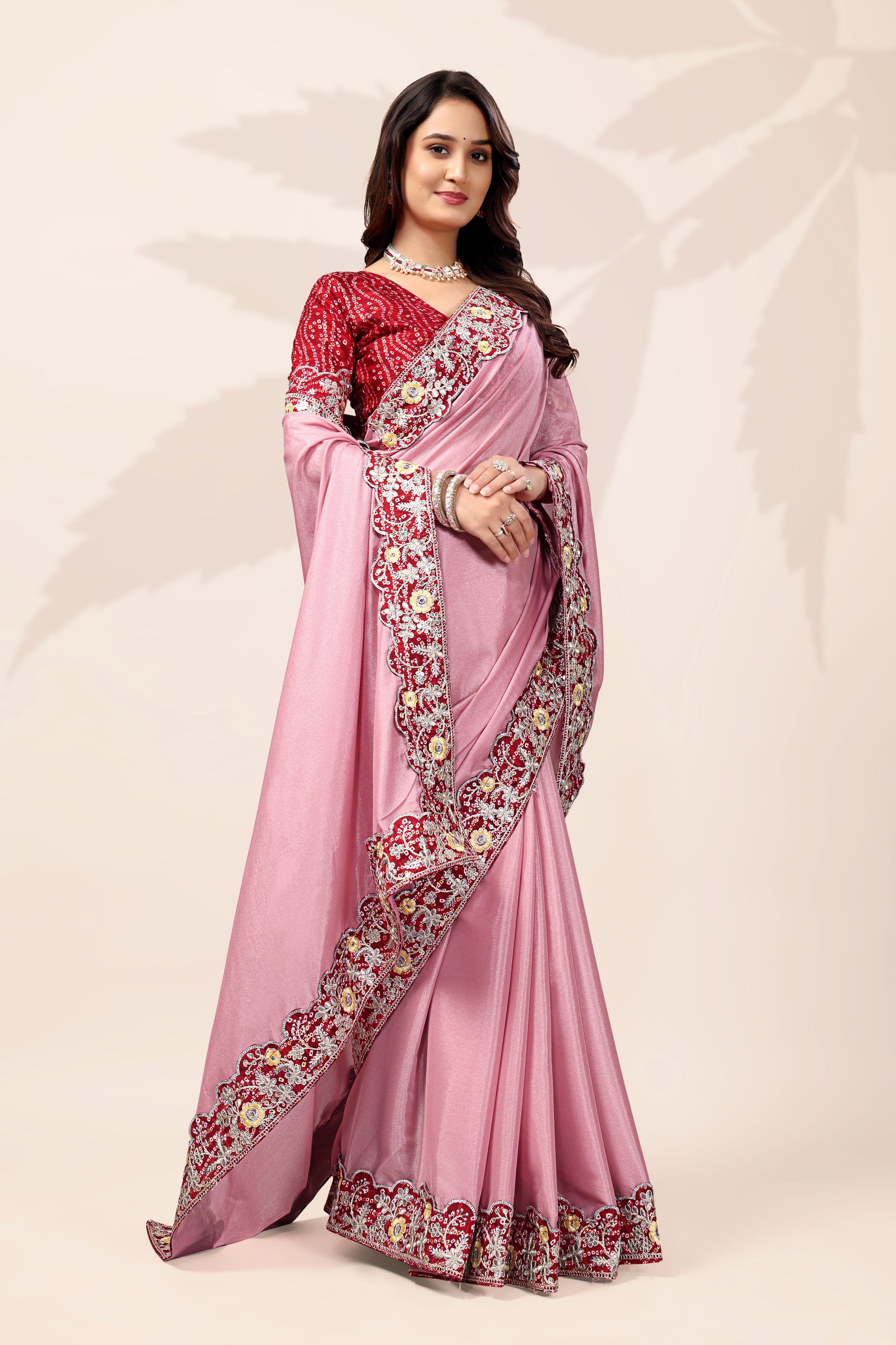 G-Intricate Gold Zari Motifs and Embroidered Lace Border