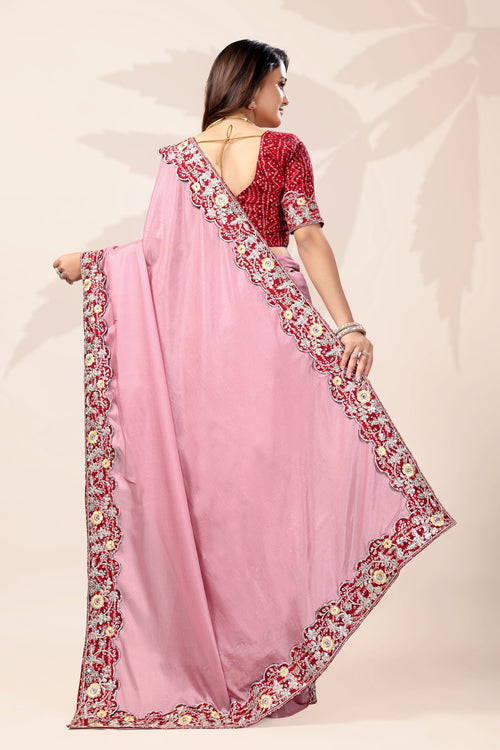 Bollywood Wear Lace Embroidered Saree with Bandhani Blouse