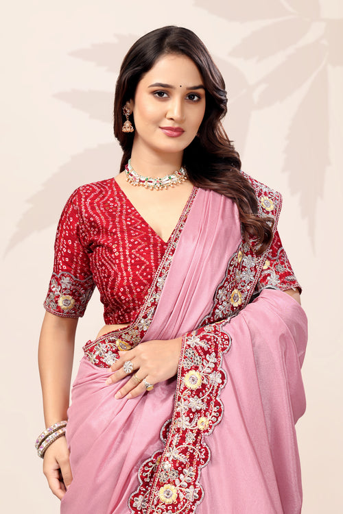Bollywood Wear Lace Embroidered Saree with Bandhani Blouse