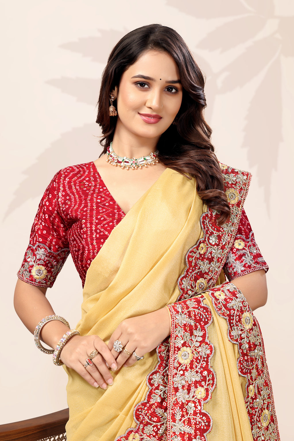 G-Intricate Gold Zari Motifs and Embroidered Lace Border