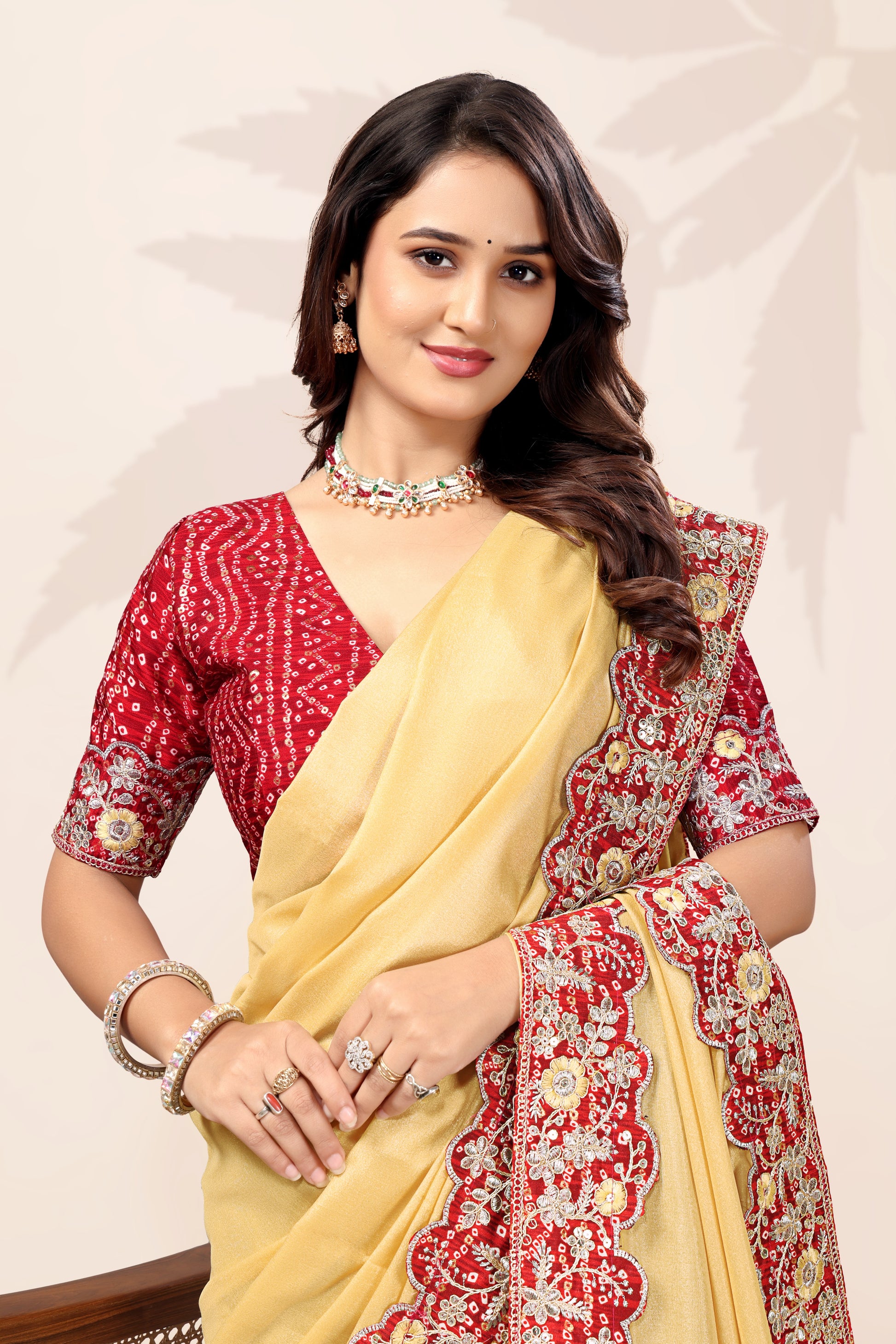 G-Intricate Gold Zari Motifs and Embroidered Lace Border