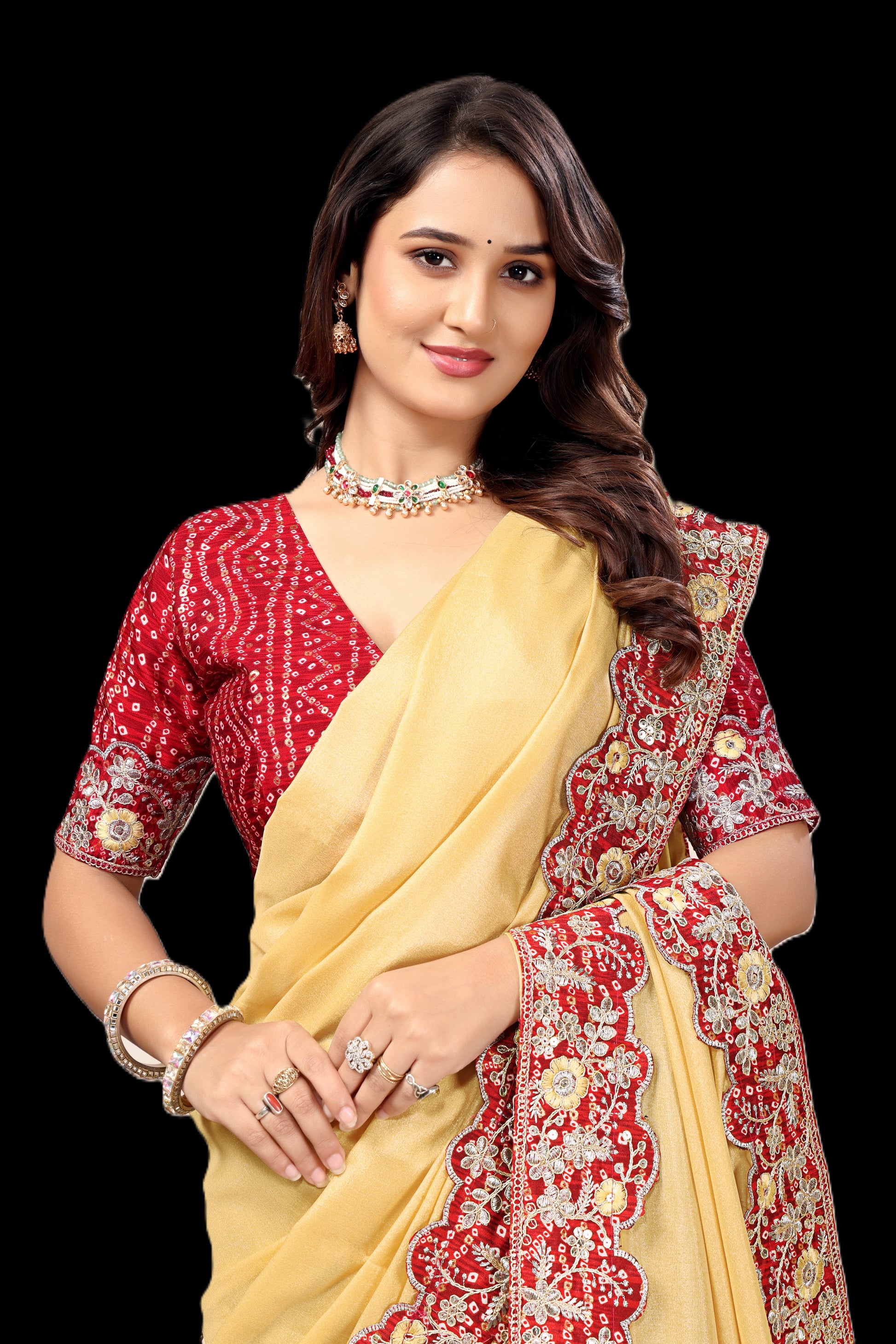 Intricate Gold Zari Motifs and Embroidered Lace Border - Light Yellow