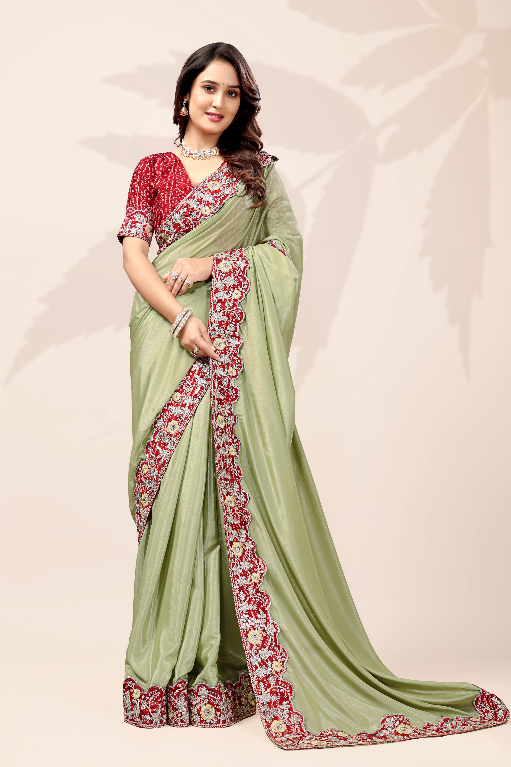 G-Intricate Gold Zari Motifs and Embroidered Lace Border