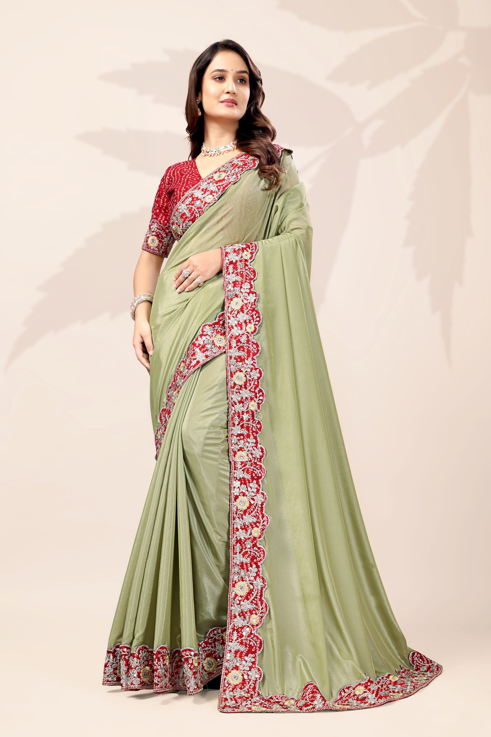 G-Intricate Gold Zari Motifs and Embroidered Lace Border