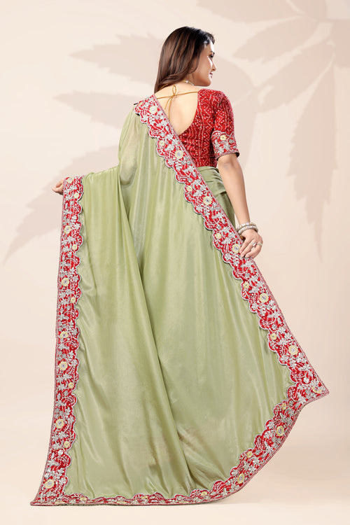 Bollywood Wear Lace Embroidered Saree with Bandhani Blouse