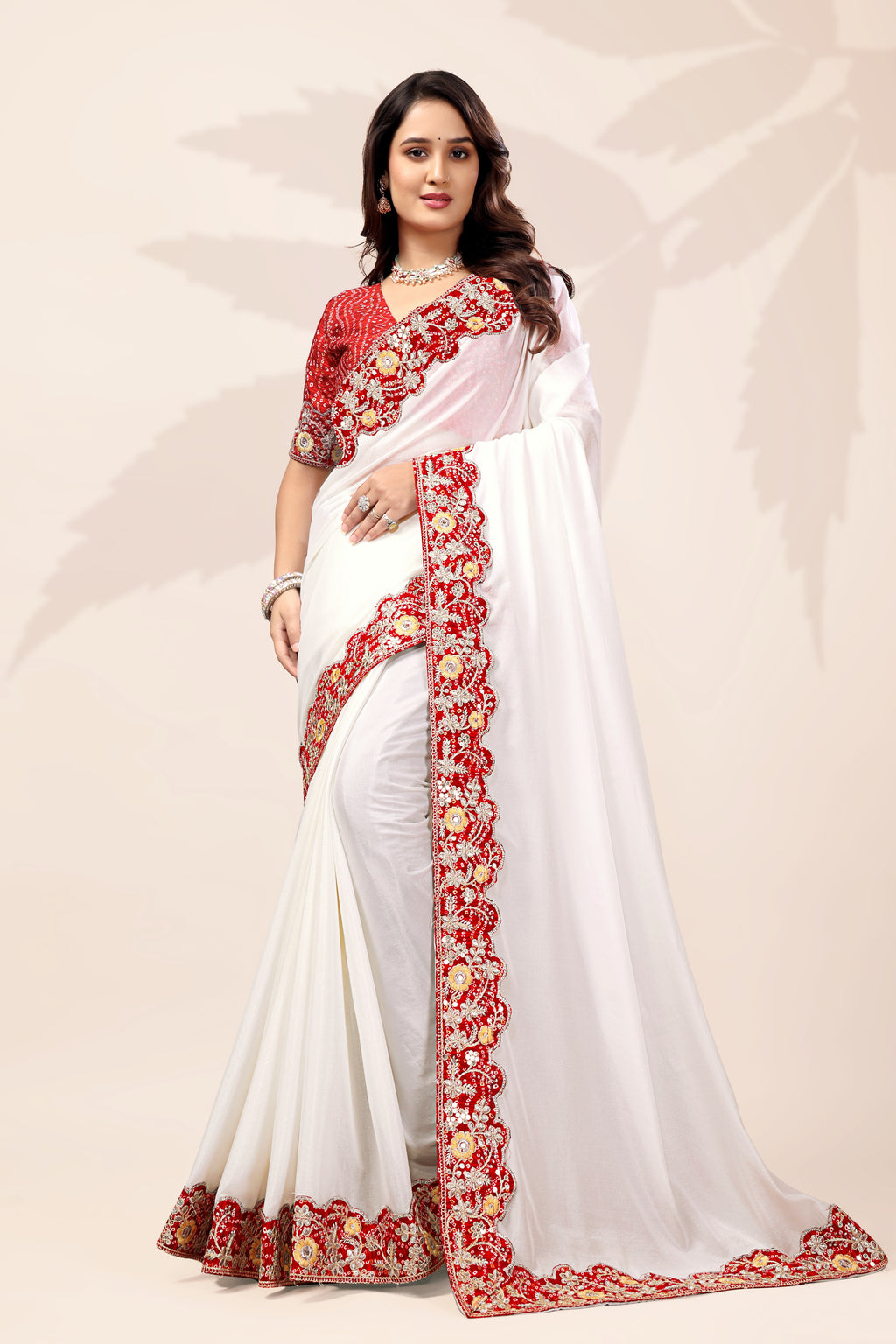 G-Intricate Gold Zari Motifs and Embroidered Lace Border