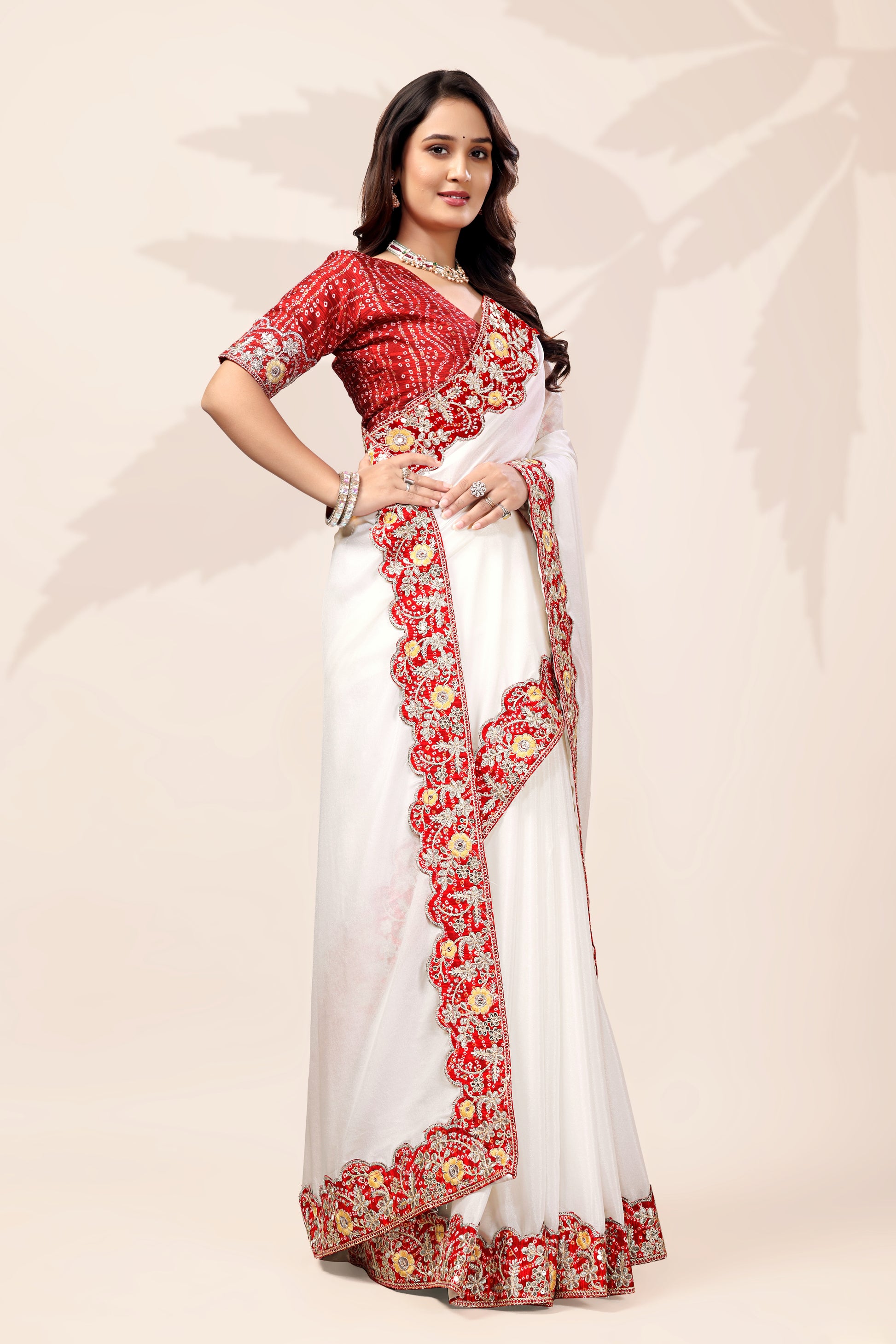 G-Intricate Gold Zari Motifs and Embroidered Lace Border