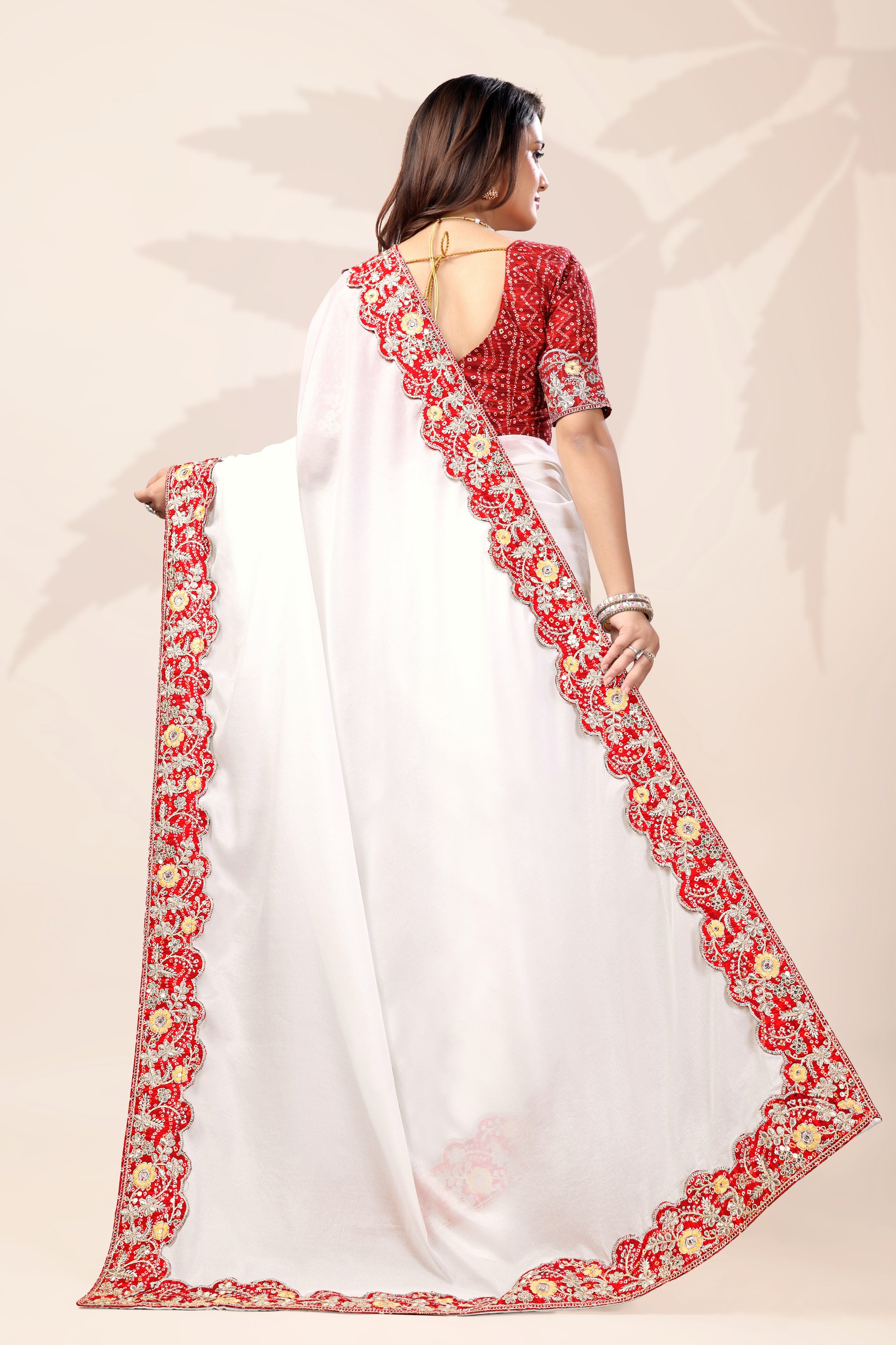 G-Intricate Gold Zari Motifs and Embroidered Lace Border