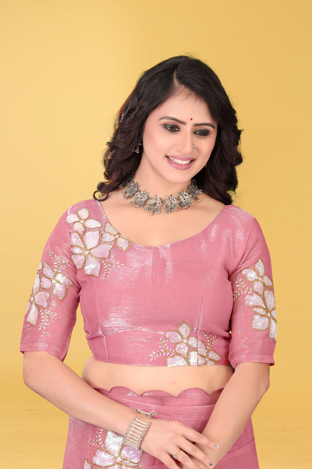Elegant Flower Embroidered Saree with Unstitched Blouse – Avirat Designer Studio