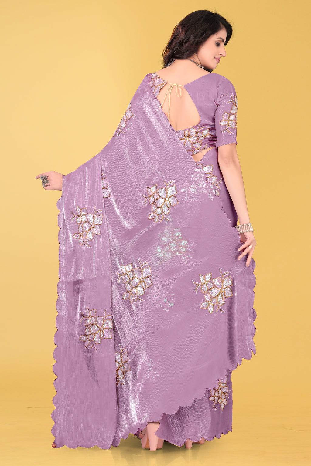 Elegant Flower Embroidered Saree with Unstitched Blouse – Avirat Designer Studio