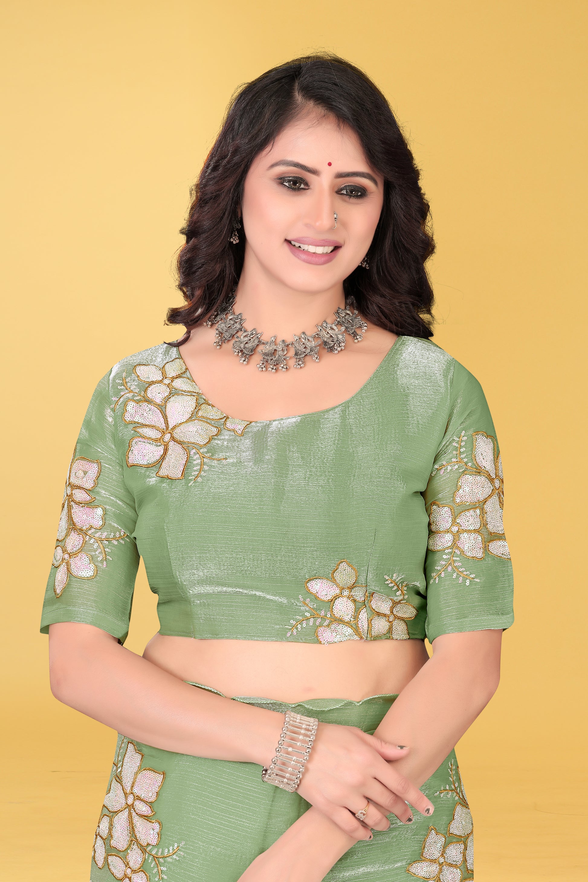 Elegant Flower Embroidered Saree with Unstitched Blouse – Avirat Designer Studio