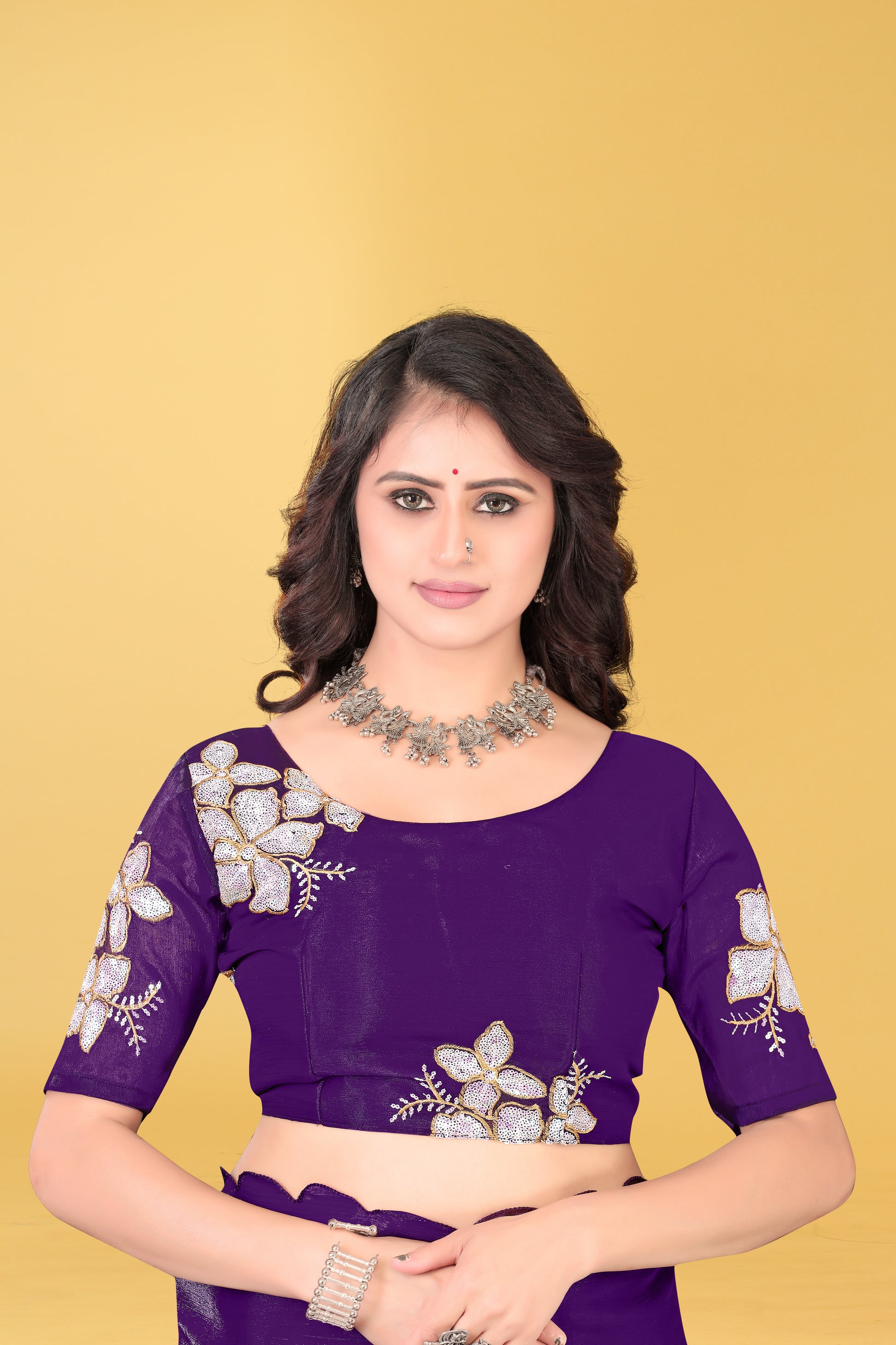 Elegant Flower Embroidered Saree with Unstitched Blouse – Avirat Designer Studio