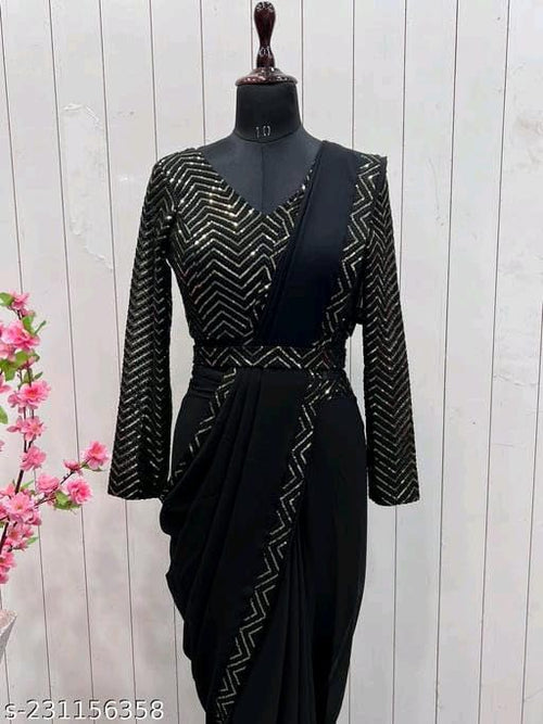 Designer Georgette Saree with Embroidered Lace Border