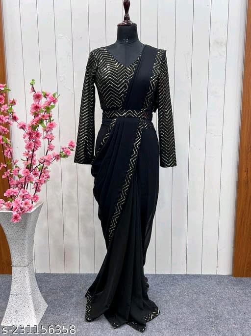 Designer Georgette Saree with Embroidered Lace Border