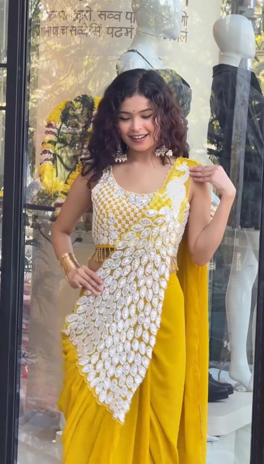 TRENDING READY TO WEAR SAREE WITH FULLY EMBROIDERED STYLIST BLOUSE