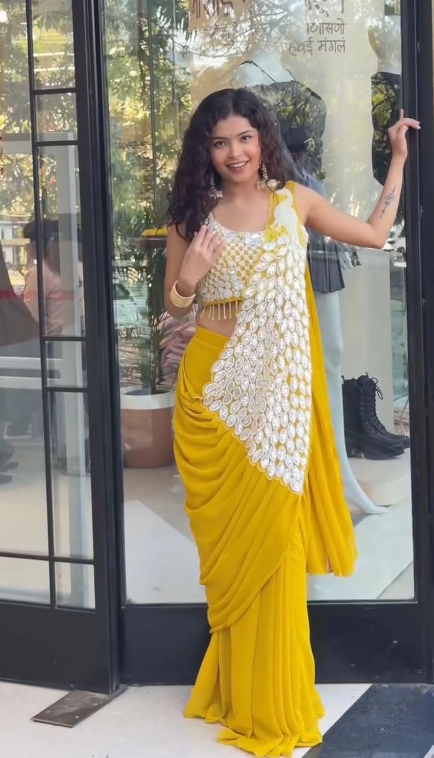 TRENDING READY TO WEAR SAREE WITH FULLY EMBROIDERED STYLIST BLOUSE