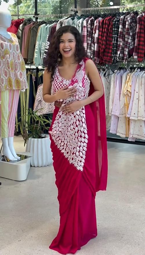 TRENDING READY TO WEAR SAREE WITH FULLY EMBROIDERED STYLIST BLOUSE