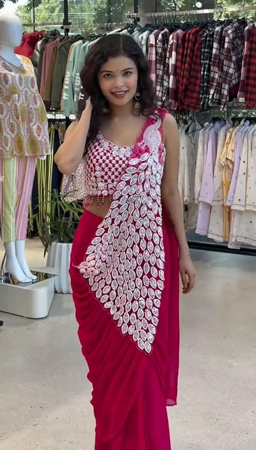 TRENDING READY TO WEAR SAREE WITH FULLY EMBROIDERED STYLIST BLOUSE