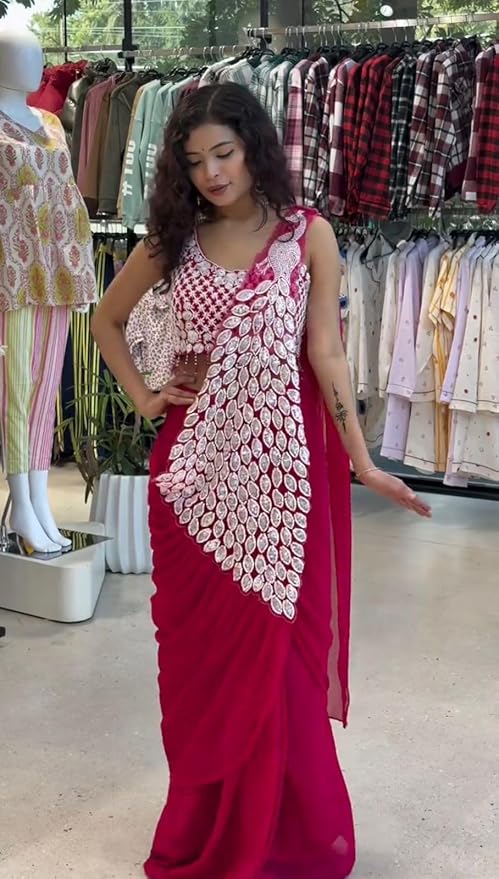 TRENDING READY TO WEAR SAREE WITH FULLY EMBROIDERED STYLIST BLOUSE