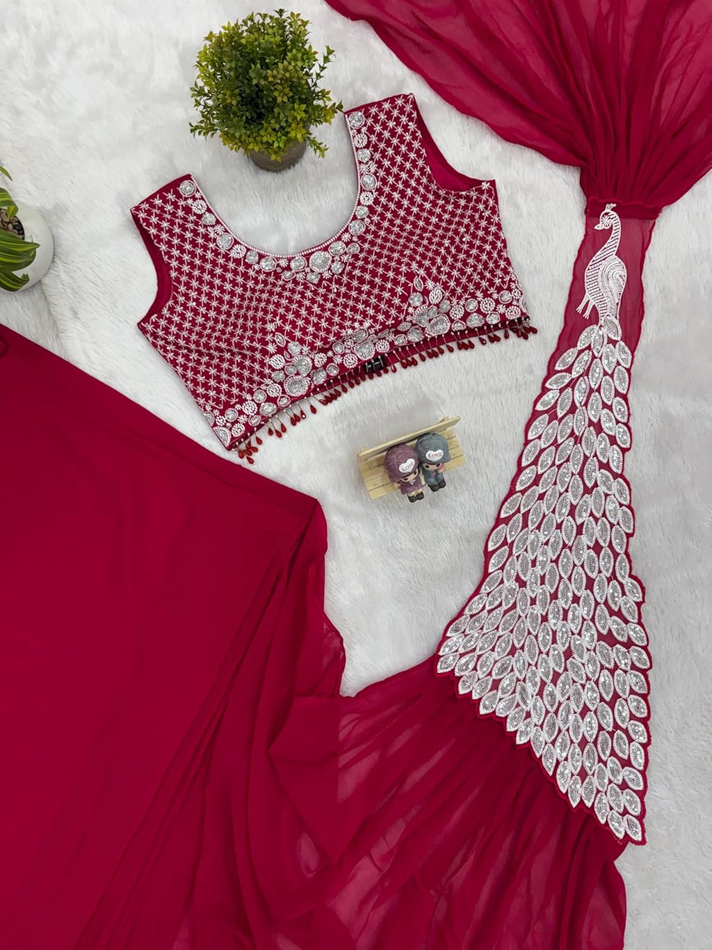 TRENDING READY TO WEAR SAREE WITH FULLY EMBROIDERED STYLIST BLOUSE