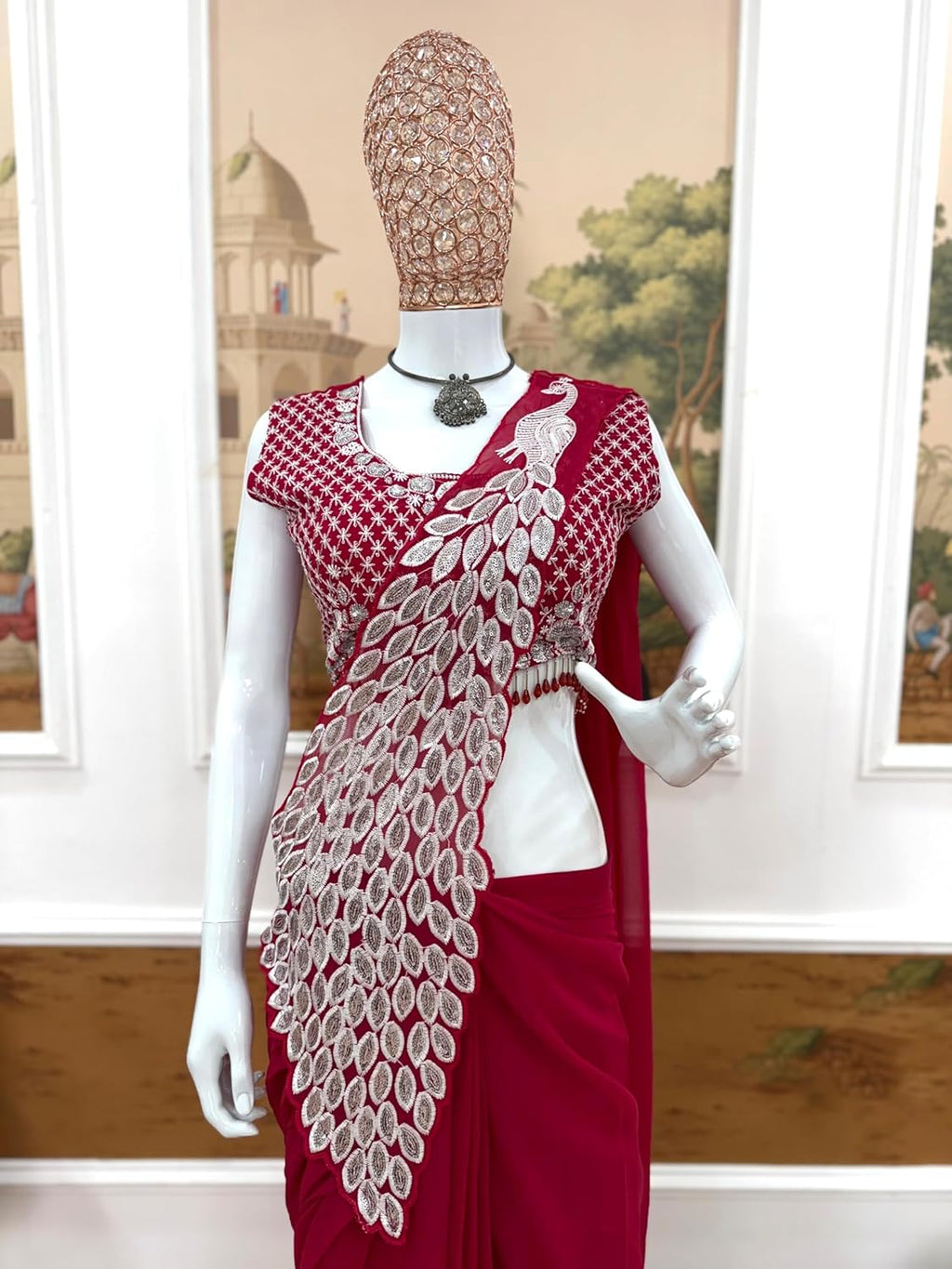 TRENDING READY TO WEAR SAREE WITH FULLY EMBROIDERED STYLIST BLOUSE