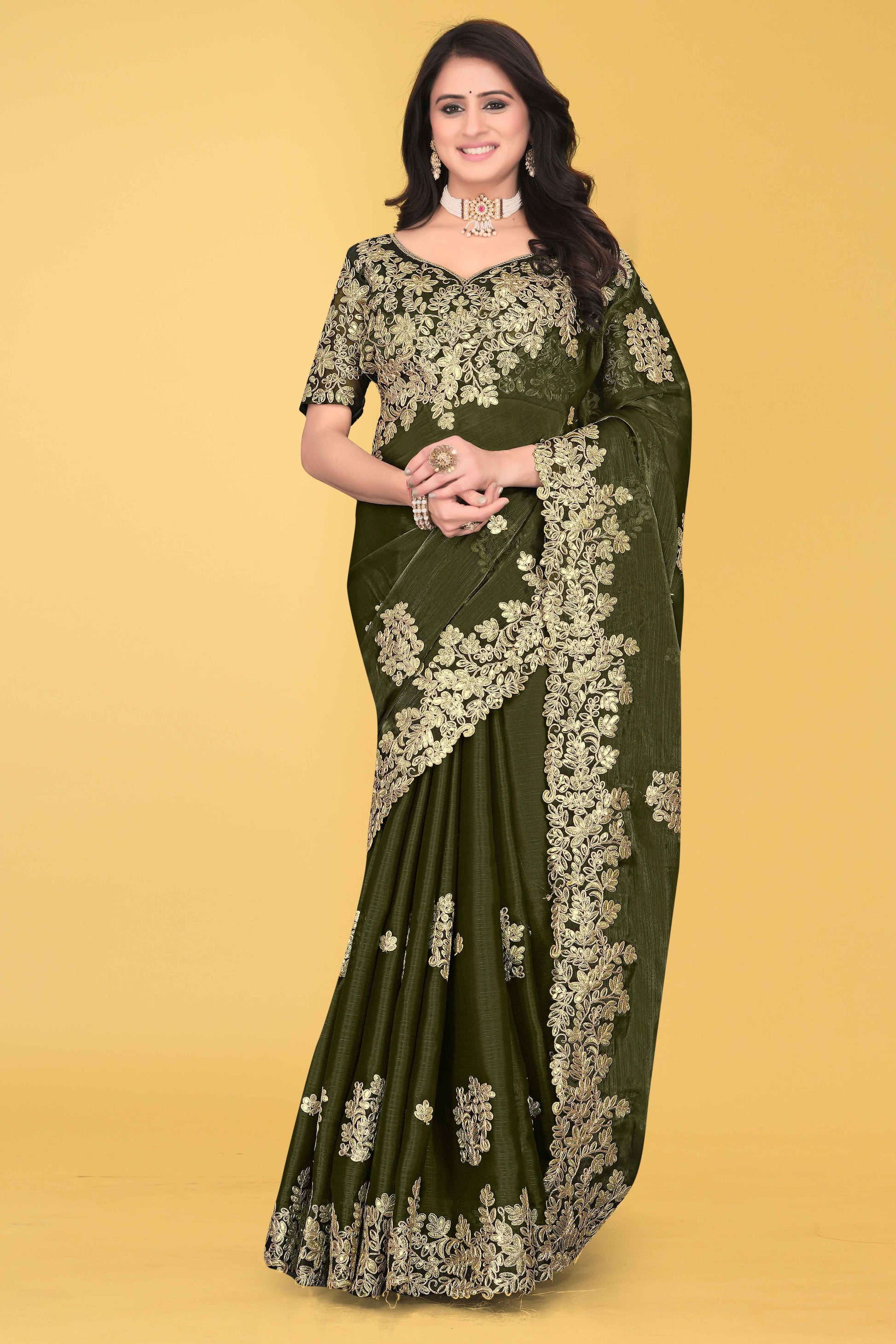 G-Shimmer Georgette Embroidered Saree with Designer Border