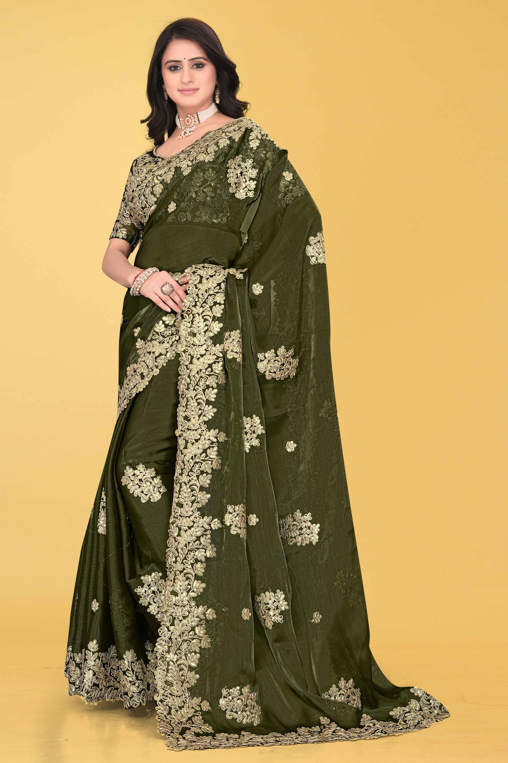 G-Shimmer Georgette Embroidered Saree with Designer Border