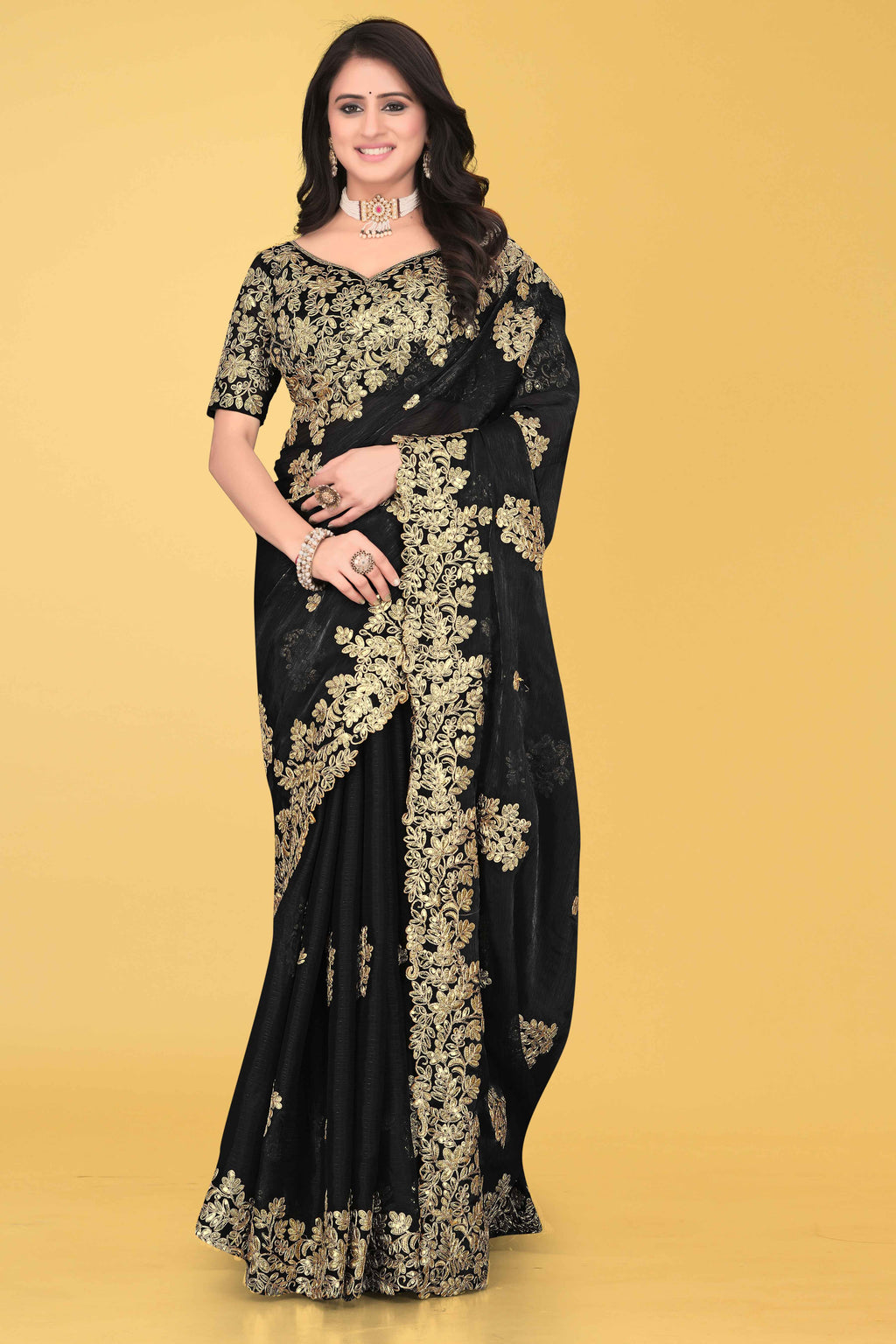 G-Shimmer Georgette Embroidered Saree with Designer Border
