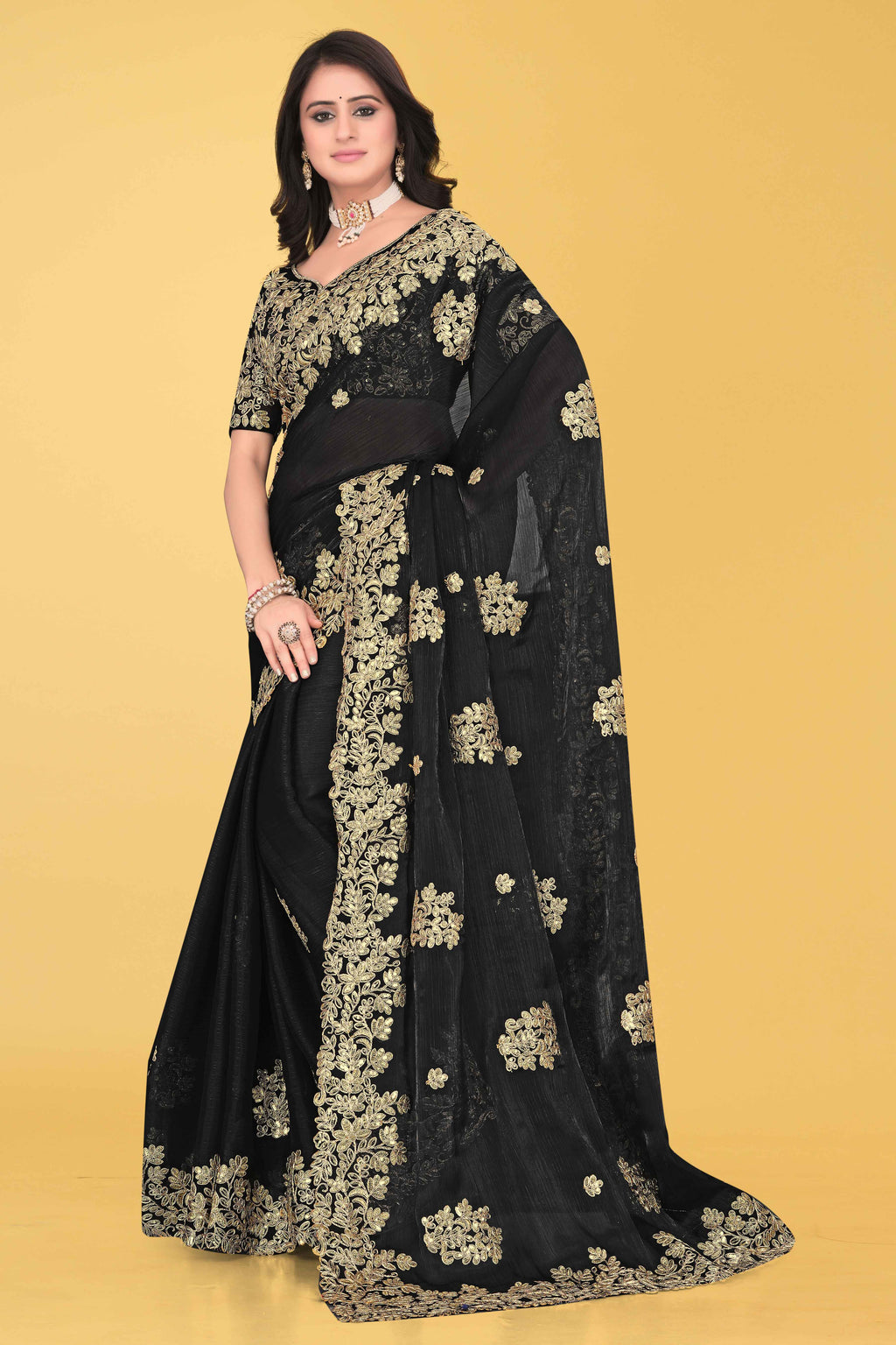 G-Shimmer Georgette Embroidered Saree with Designer Border