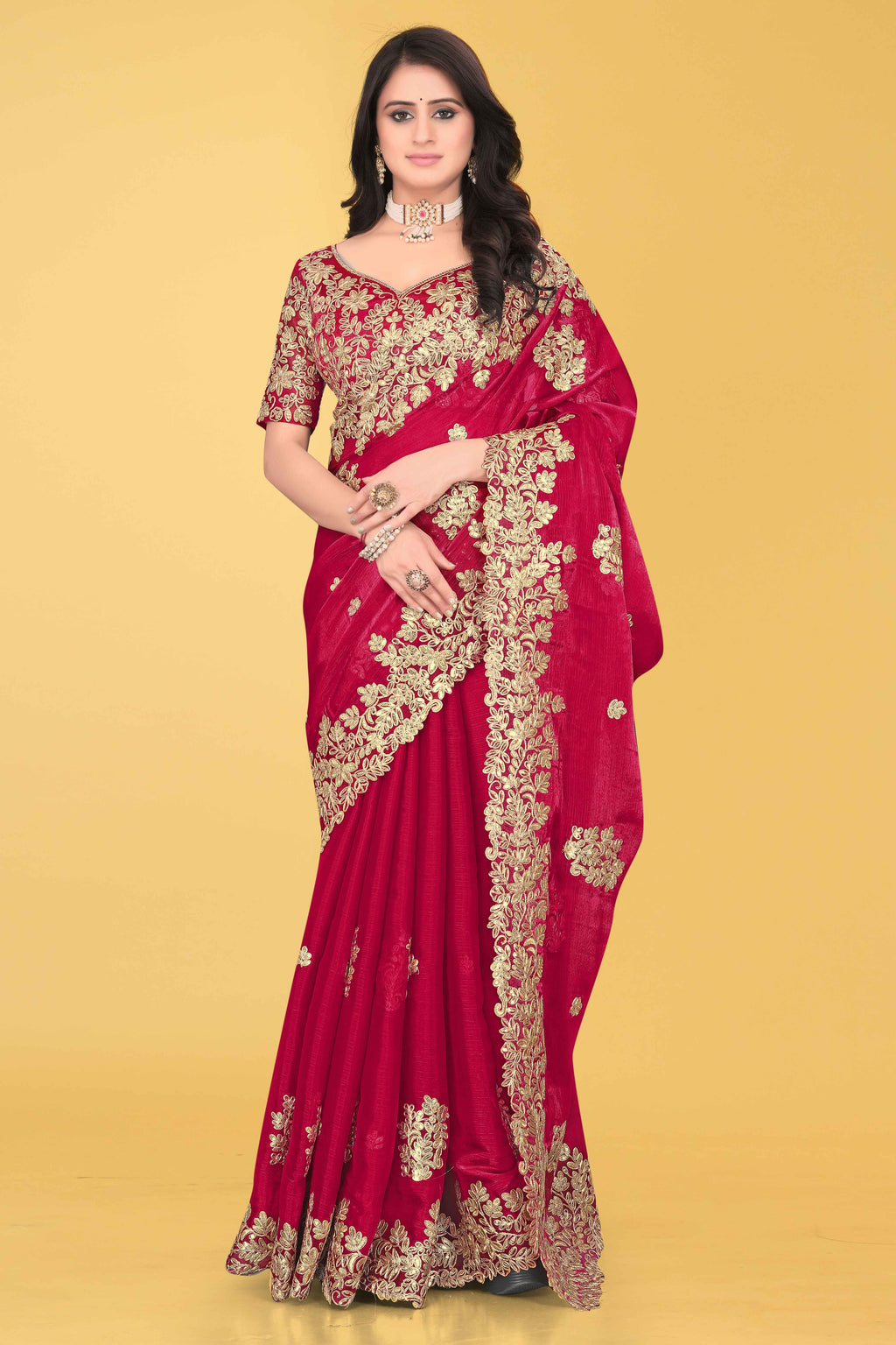 G-Shimmer Georgette Embroidered Saree with Designer Border