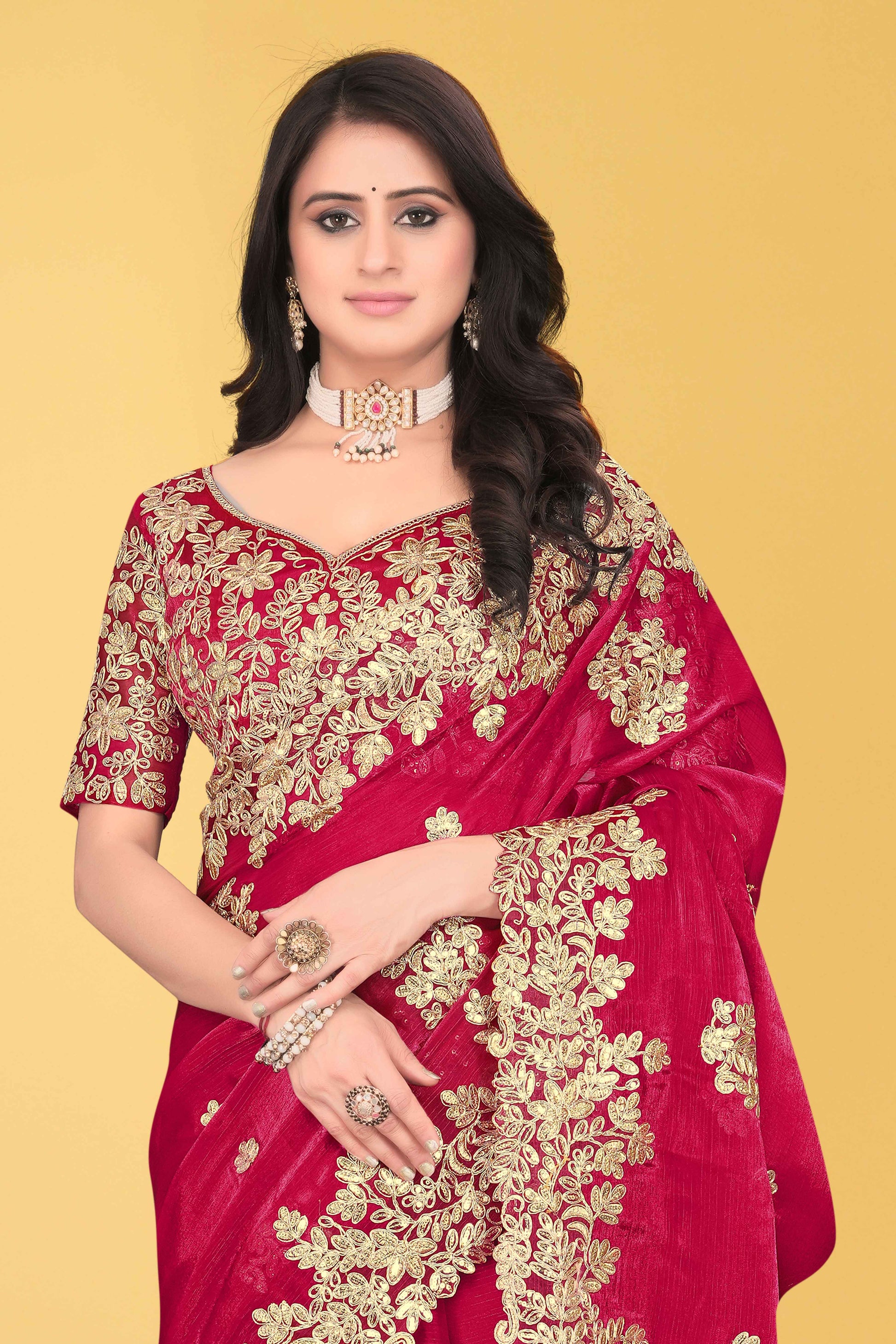 G-Shimmer Georgette Embroidered Saree with Designer Border