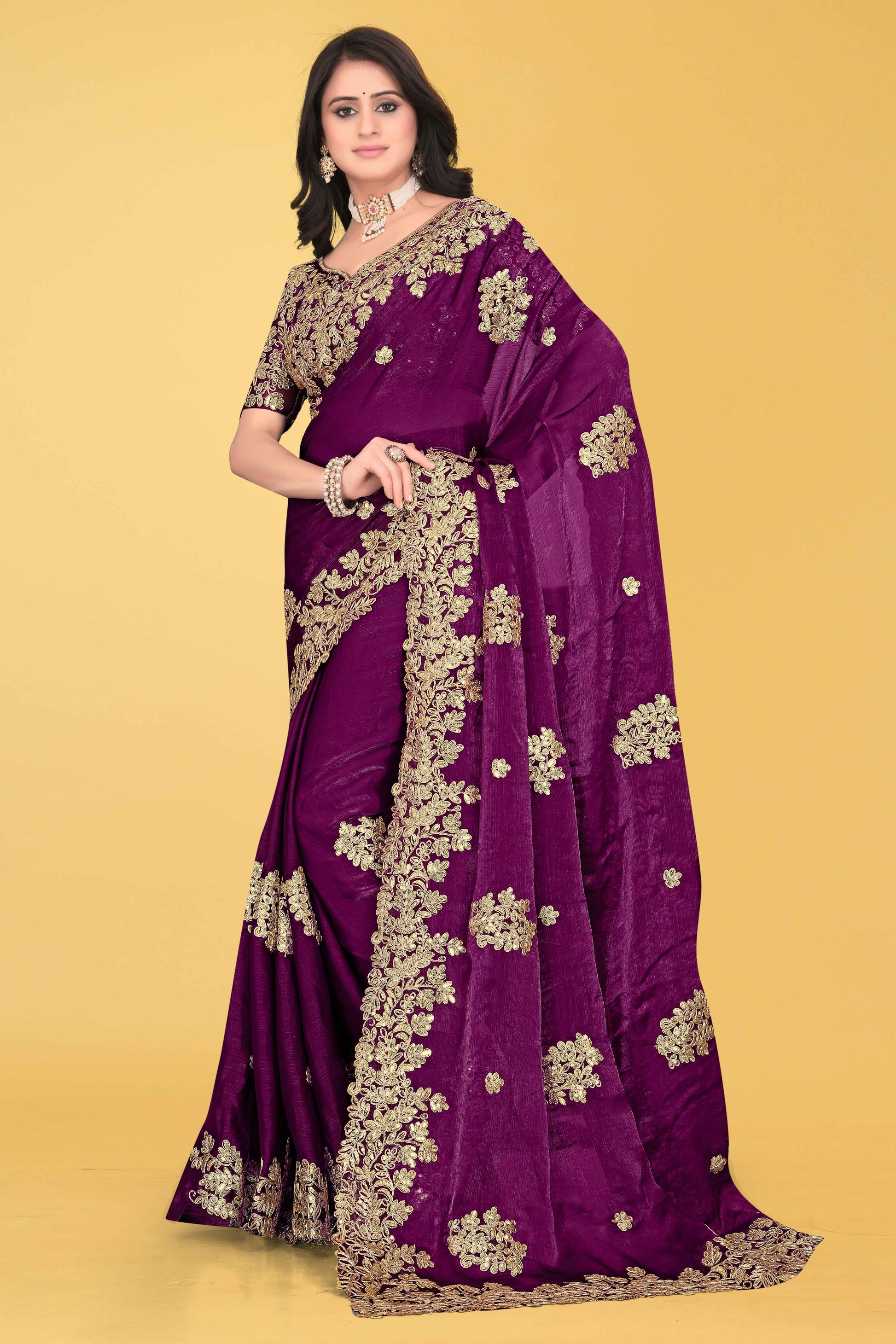 G-Shimmer Georgette Embroidered Saree with Designer Border