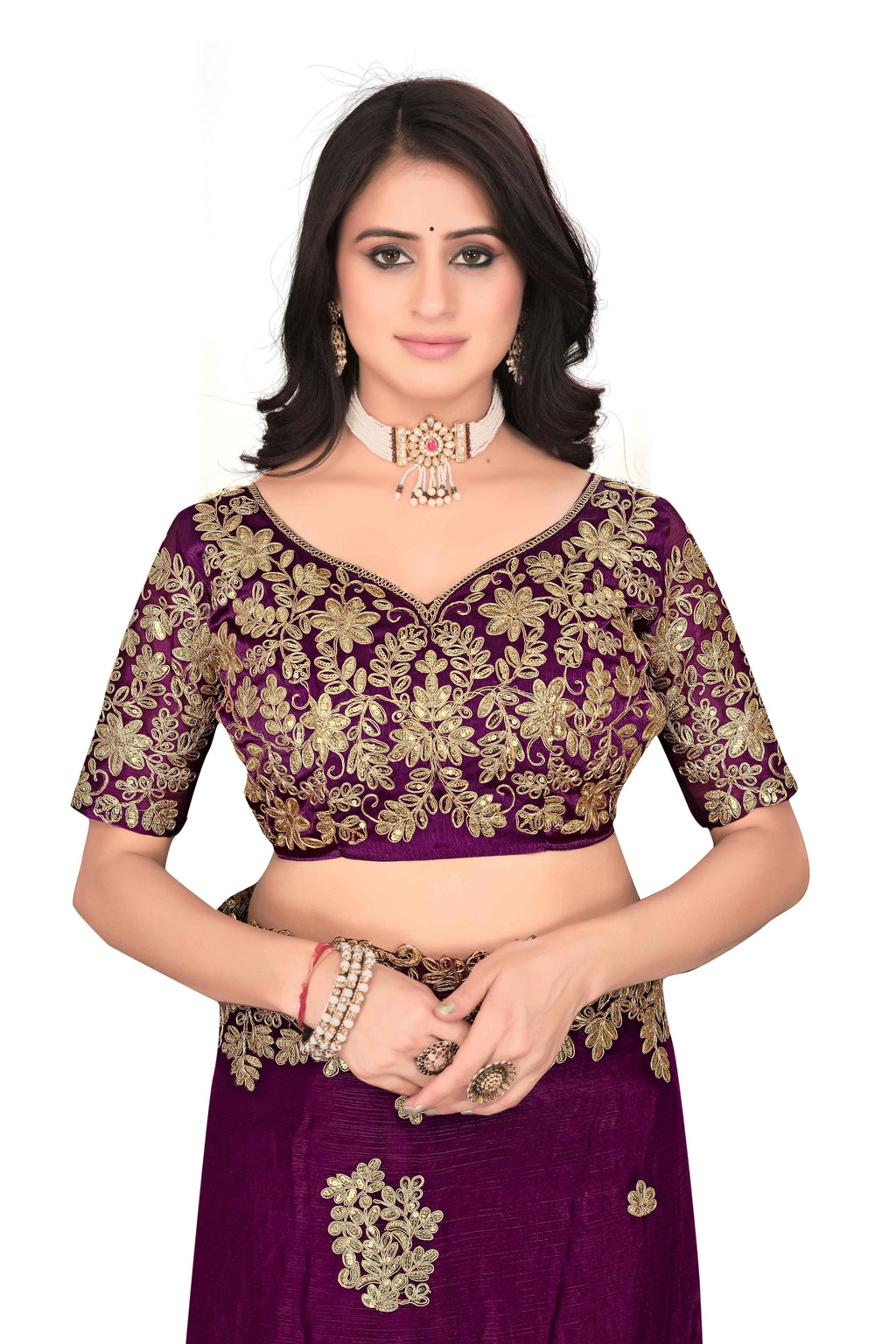 Shimmer Georgette Embroidered Saree with Designer Border - Maroon