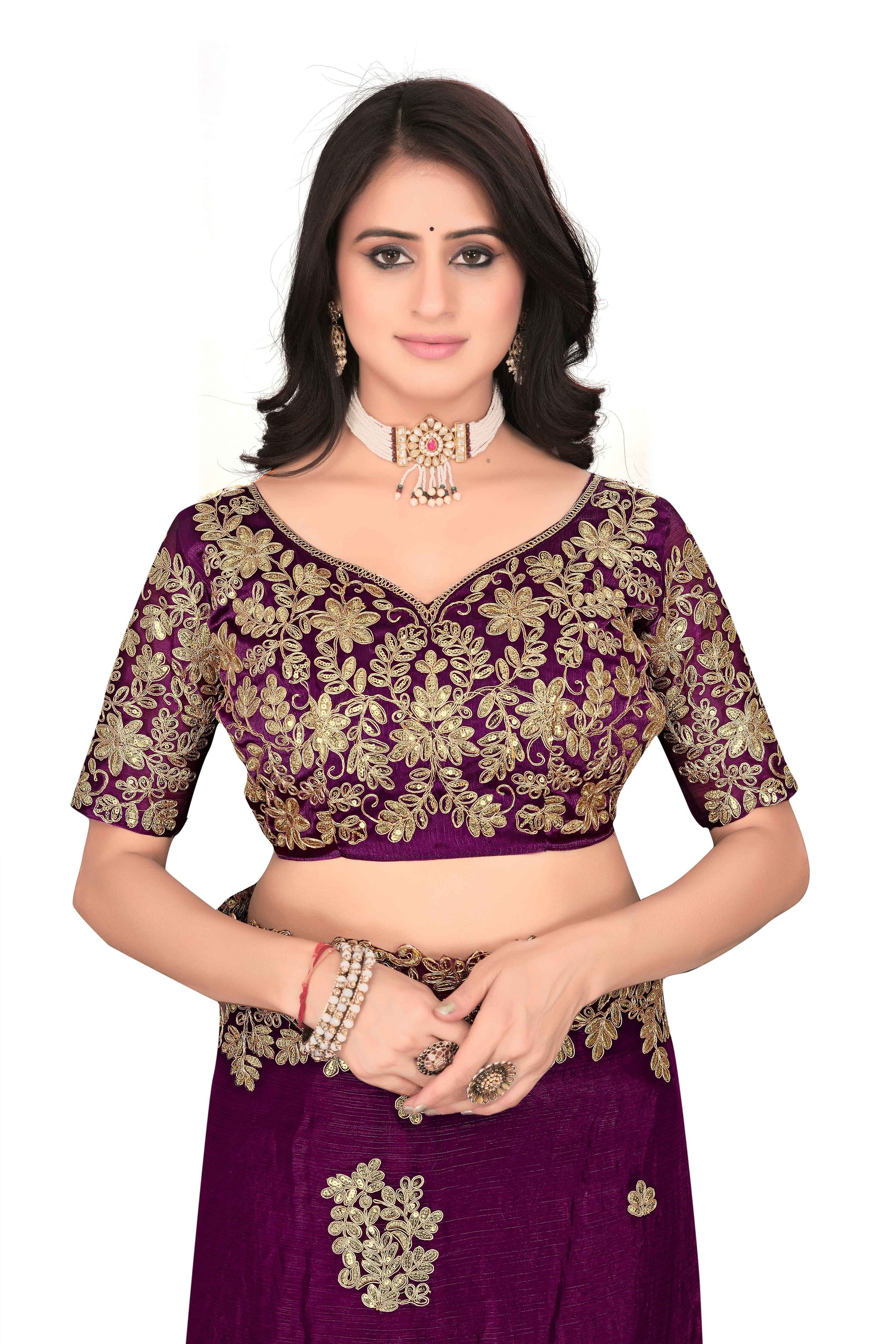 Shimmer Georgette Embroidered Saree with Designer Border - Maroon