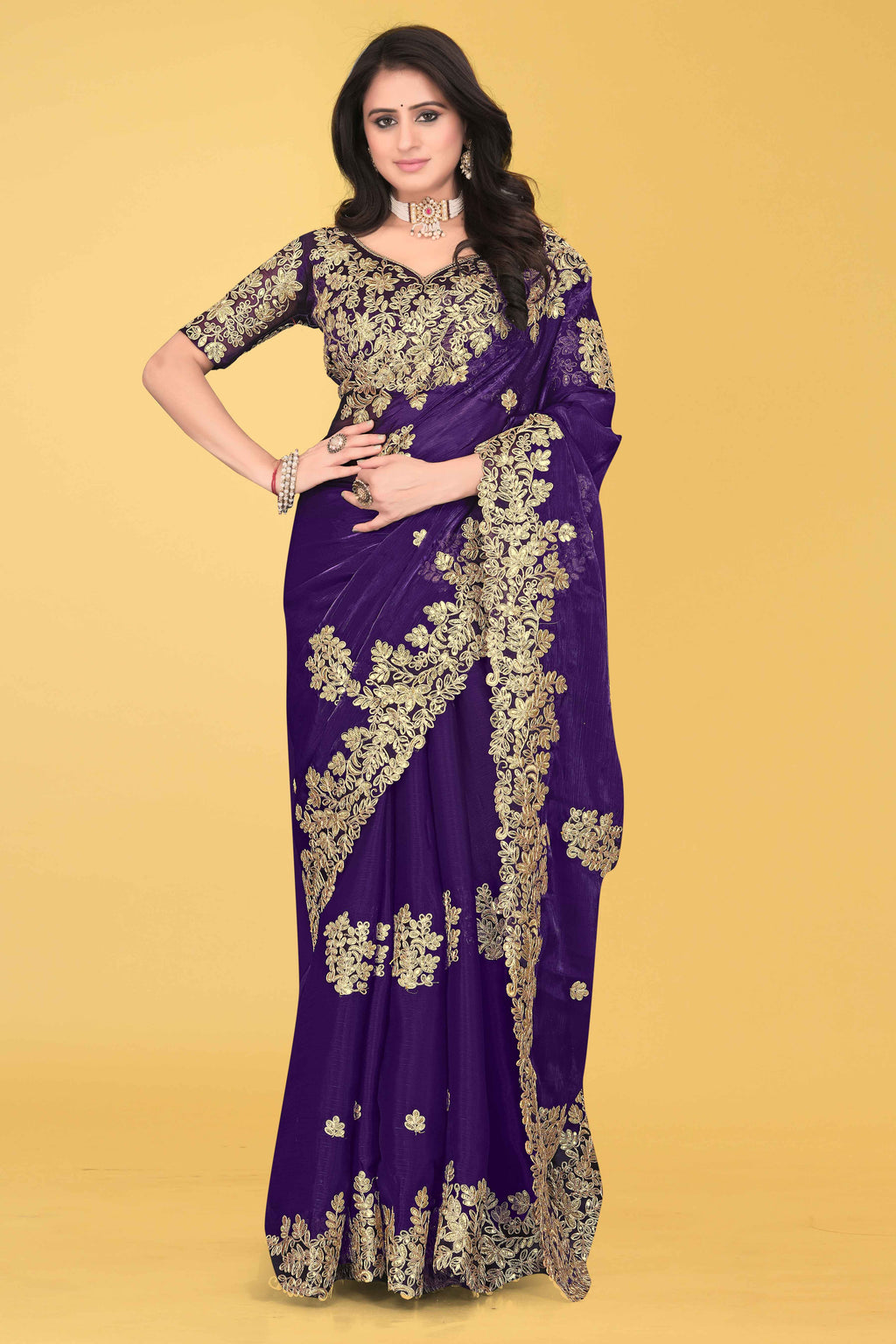 G-Shimmer Georgette Embroidered Saree with Designer Border