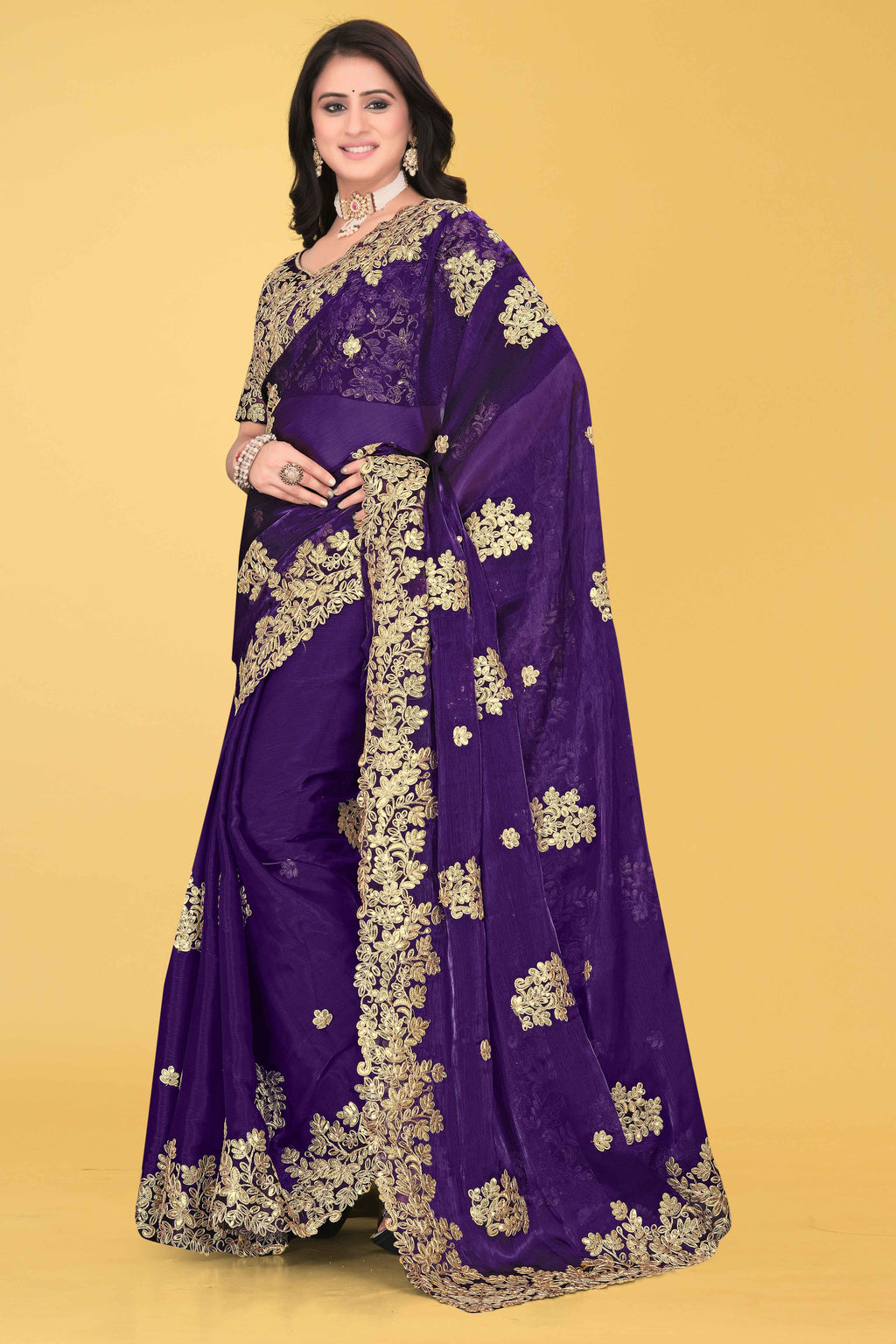 G-Shimmer Georgette Embroidered Saree with Designer Border