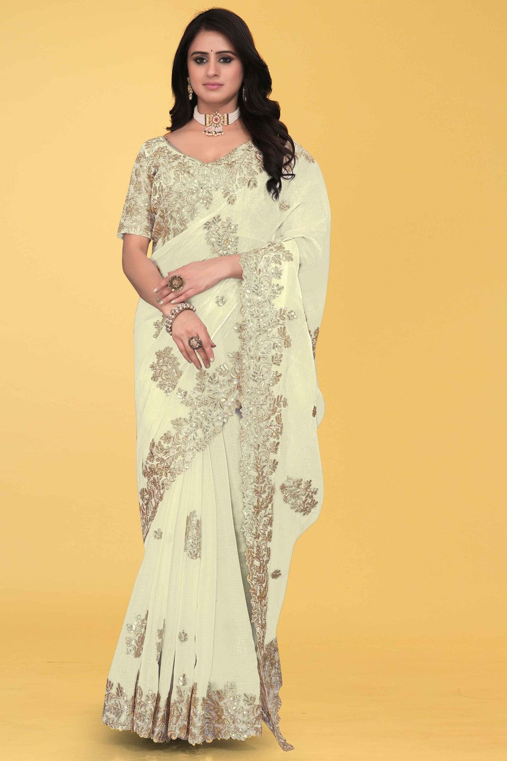 G-Shimmer Georgette Embroidered Saree with Designer Border