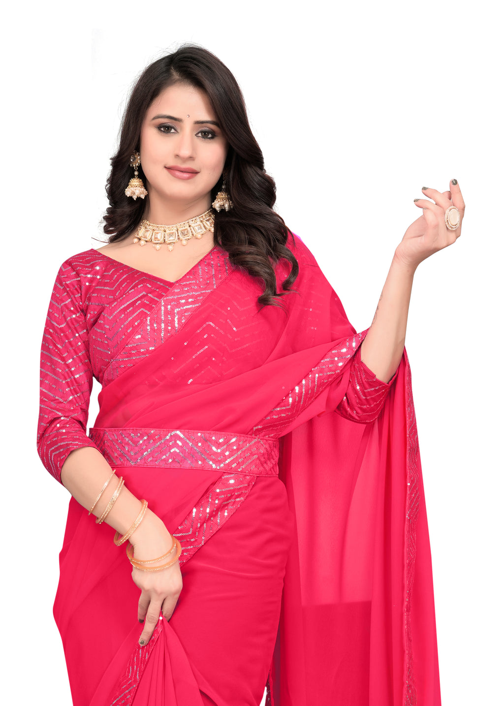 Designer Georgette Saree with Embroidered Lace Border