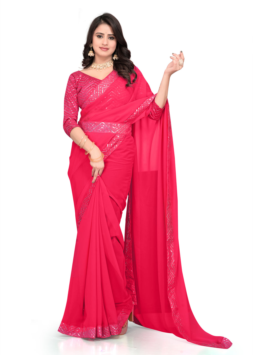Designer Georgette Saree with Embroidered Lace Border