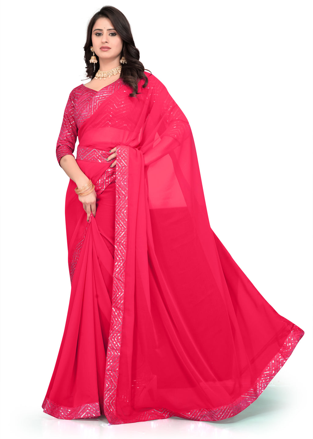Designer Georgette Saree with Embroidered Lace Border