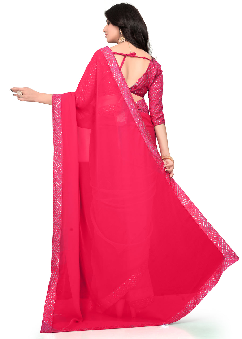 Designer Georgette Saree with Embroidered Lace Border