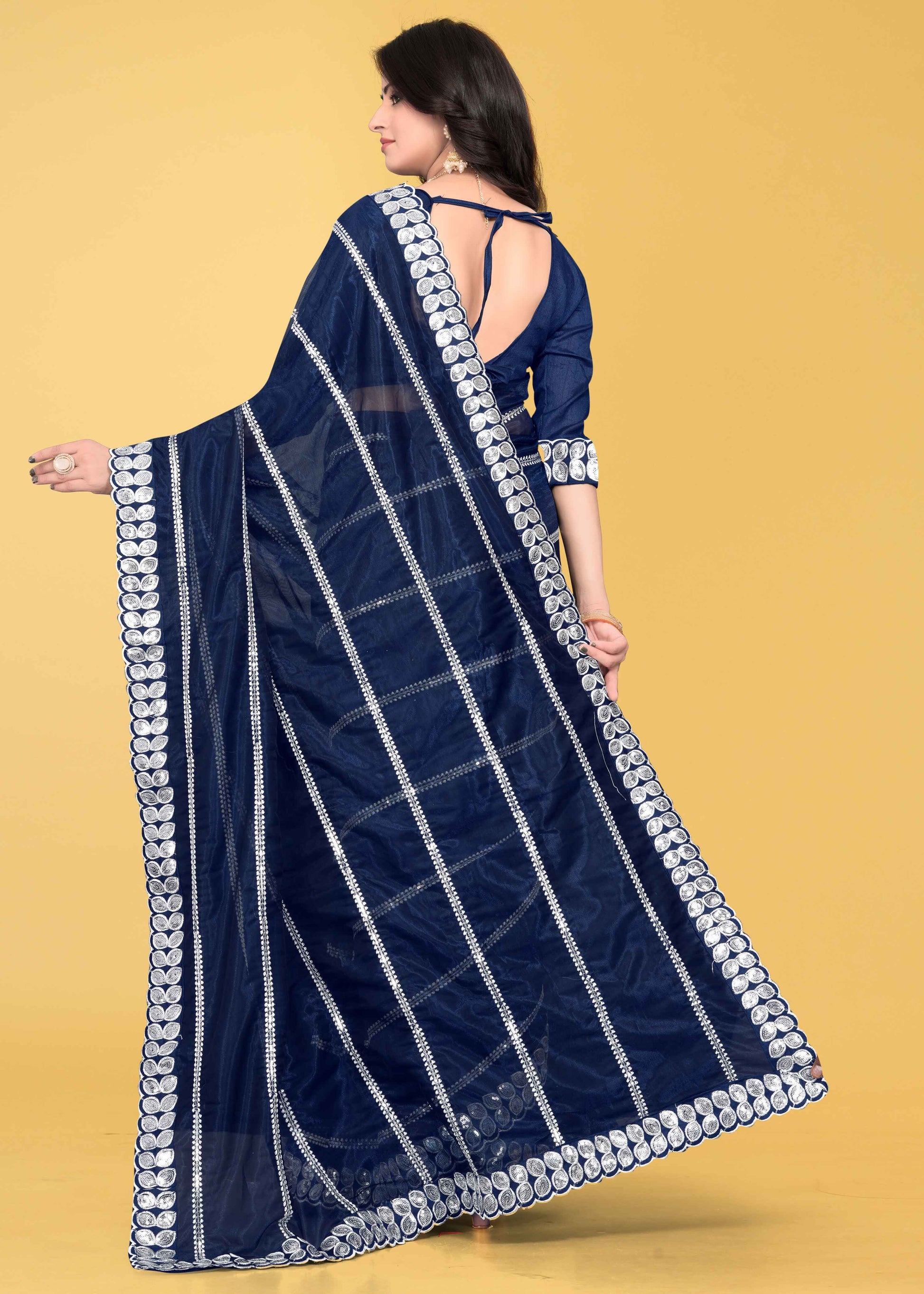 Stylish Lycra Blend Saree with Sequins & Lace Detailing – Avirat Designer Studio