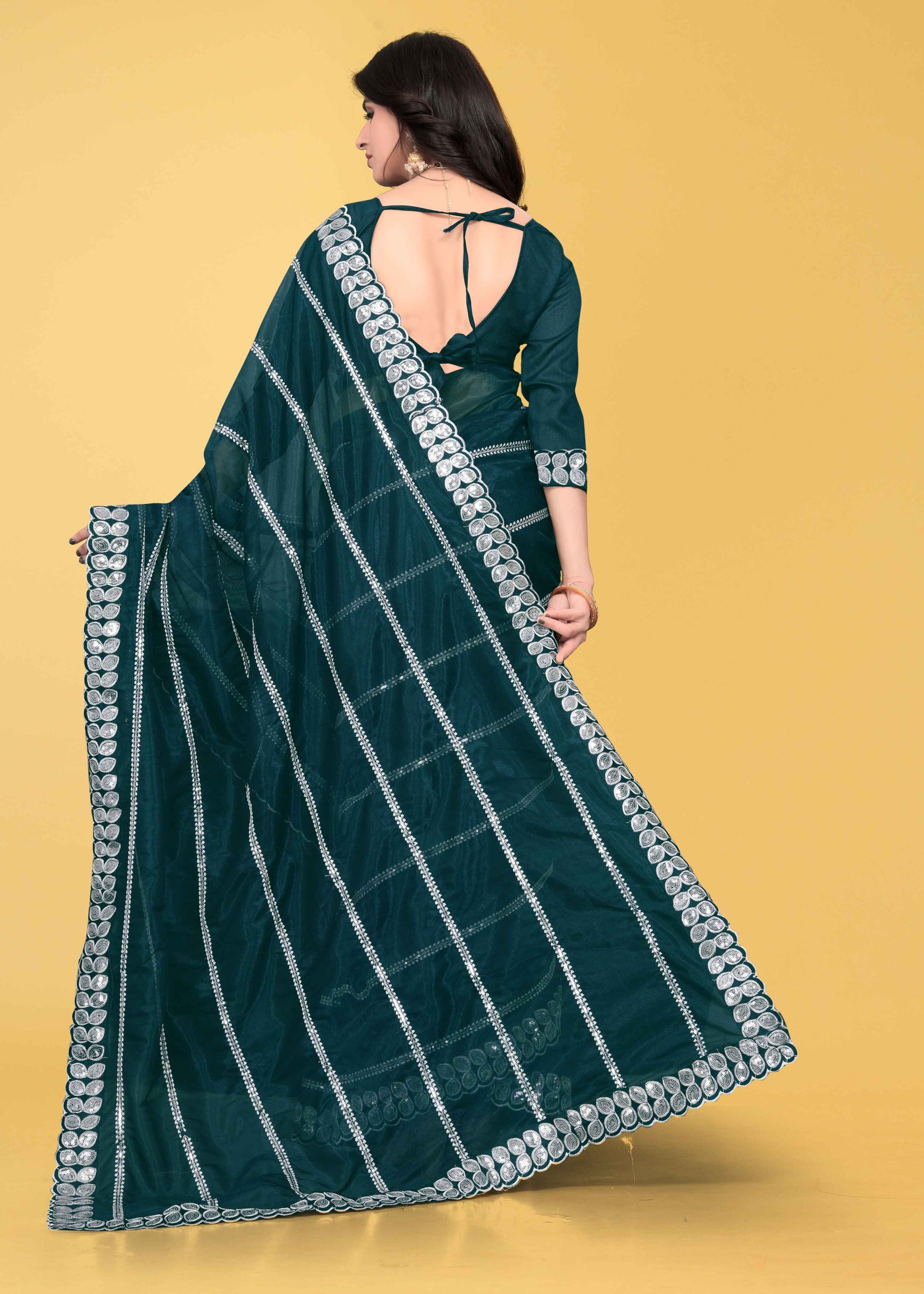 Stylish Lycra Blend Saree with Sequins & Lace Detailing – Avirat Designer Studio