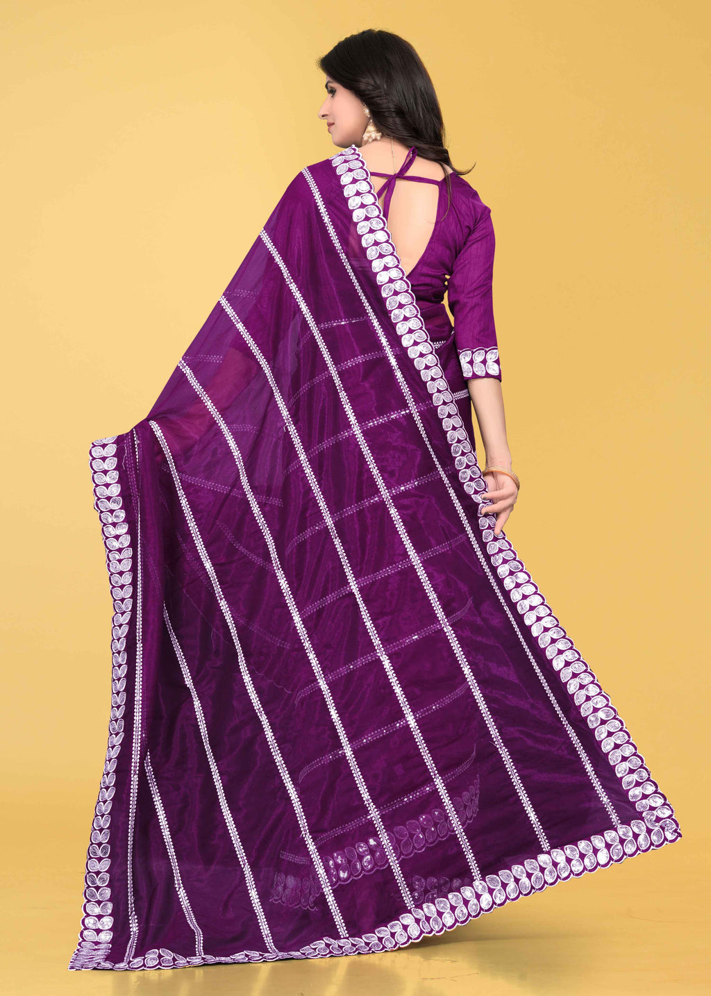 Stylish Lycra Blend Saree with Sequins & Lace Detailing – Avirat Designer Studio