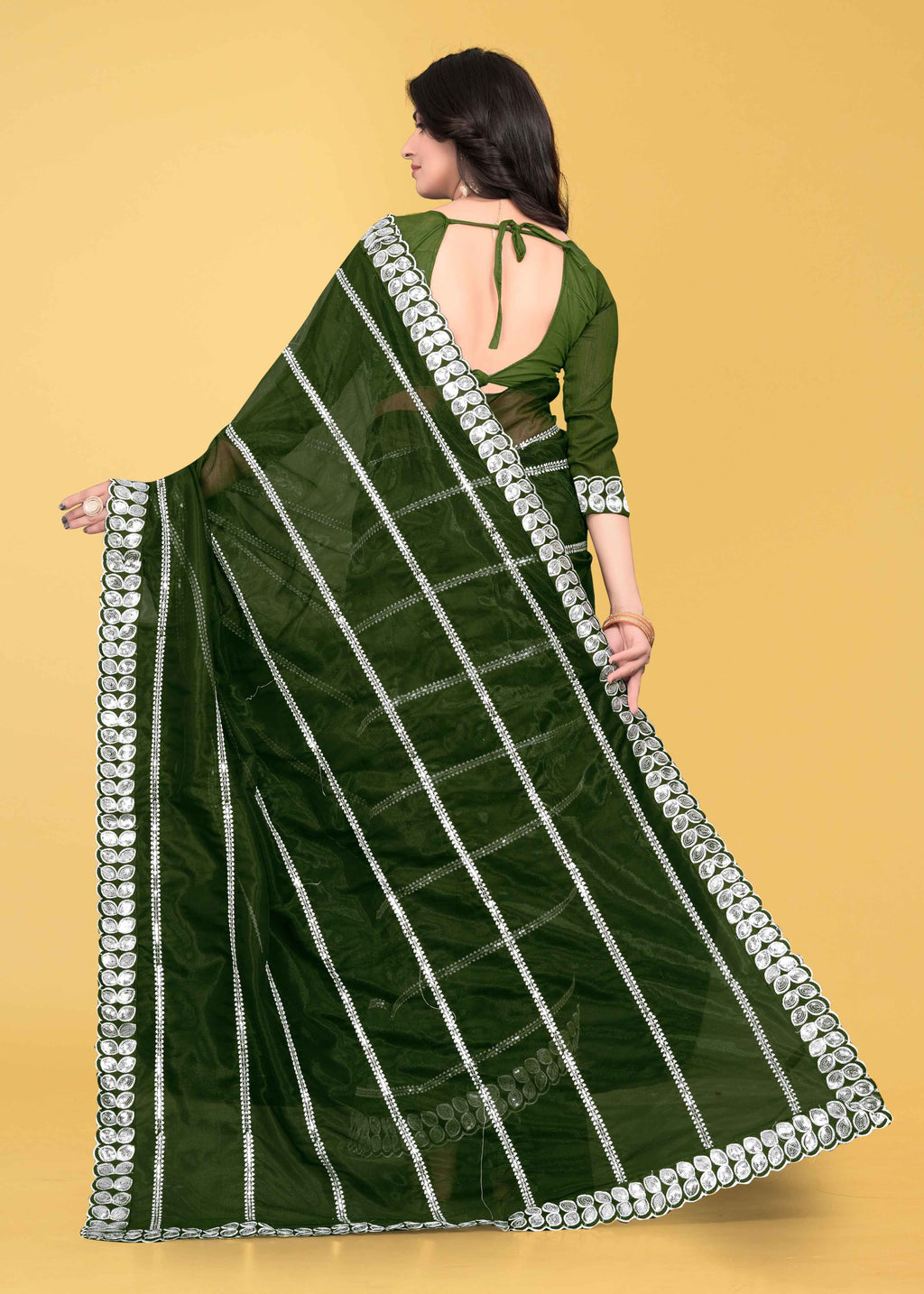 Stylish Lycra Blend Saree with Sequins & Lace Detailing – Avirat Designer Studio